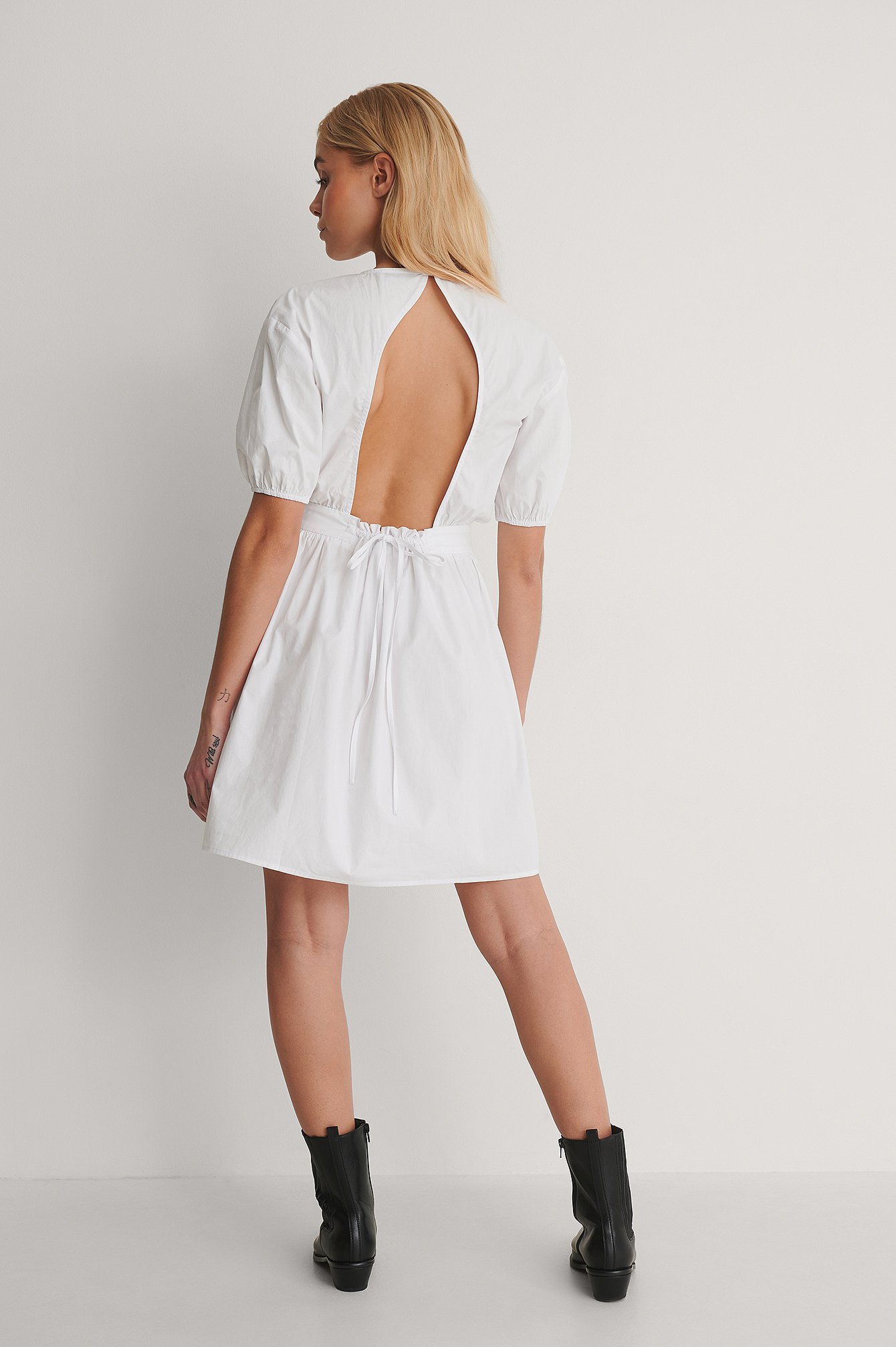 White Open Back Drop Shoulder Dress