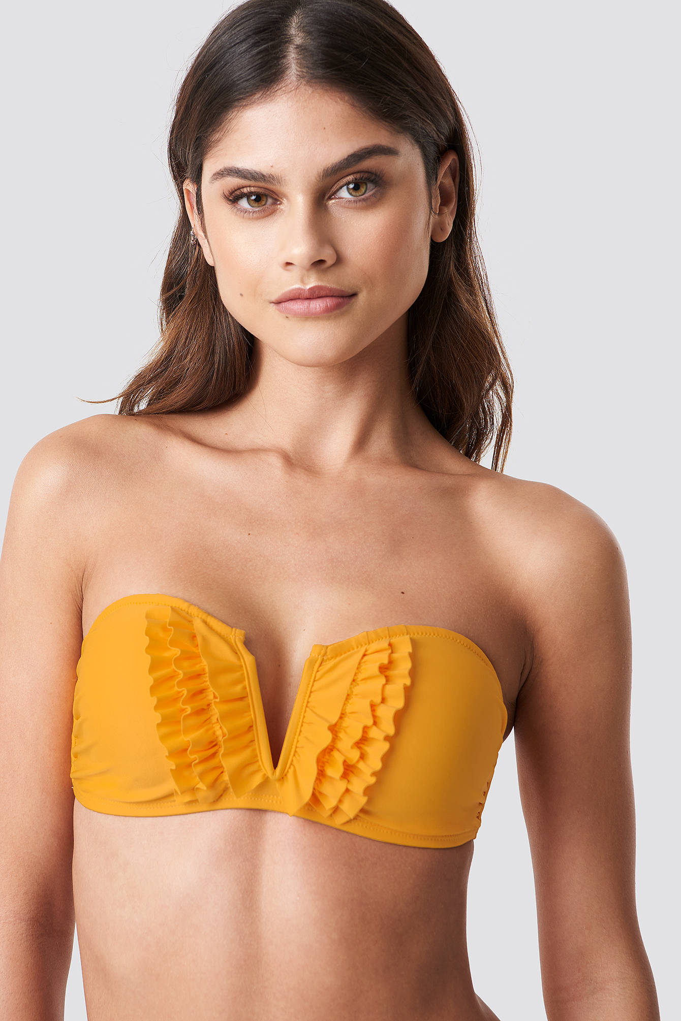 Frill Deep V Bandeau Bikini Citrus