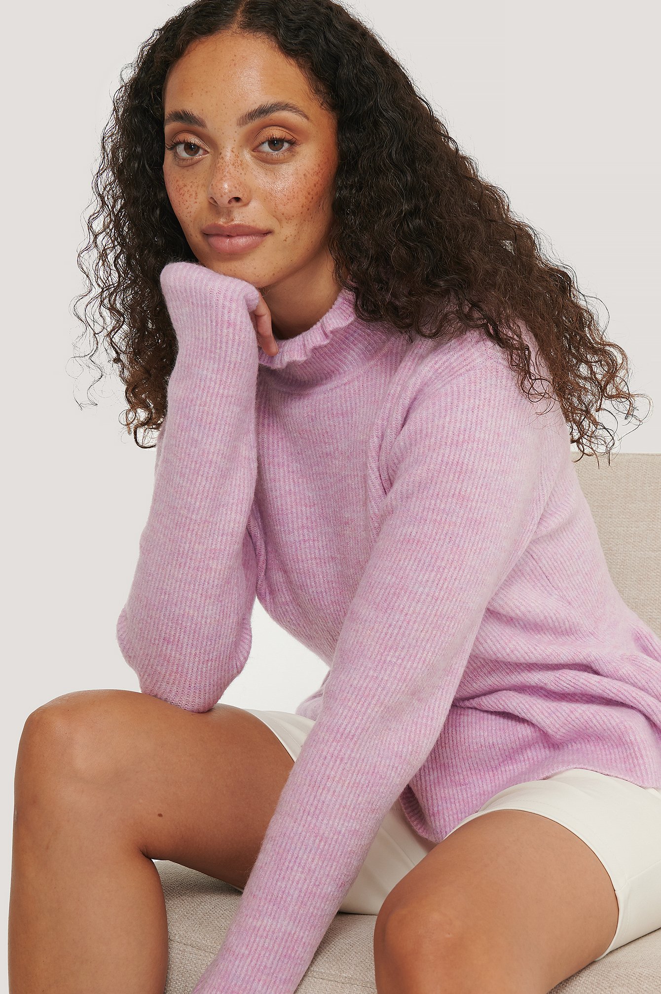 Purple NA-KD Frill Detailed Knitted Sweater