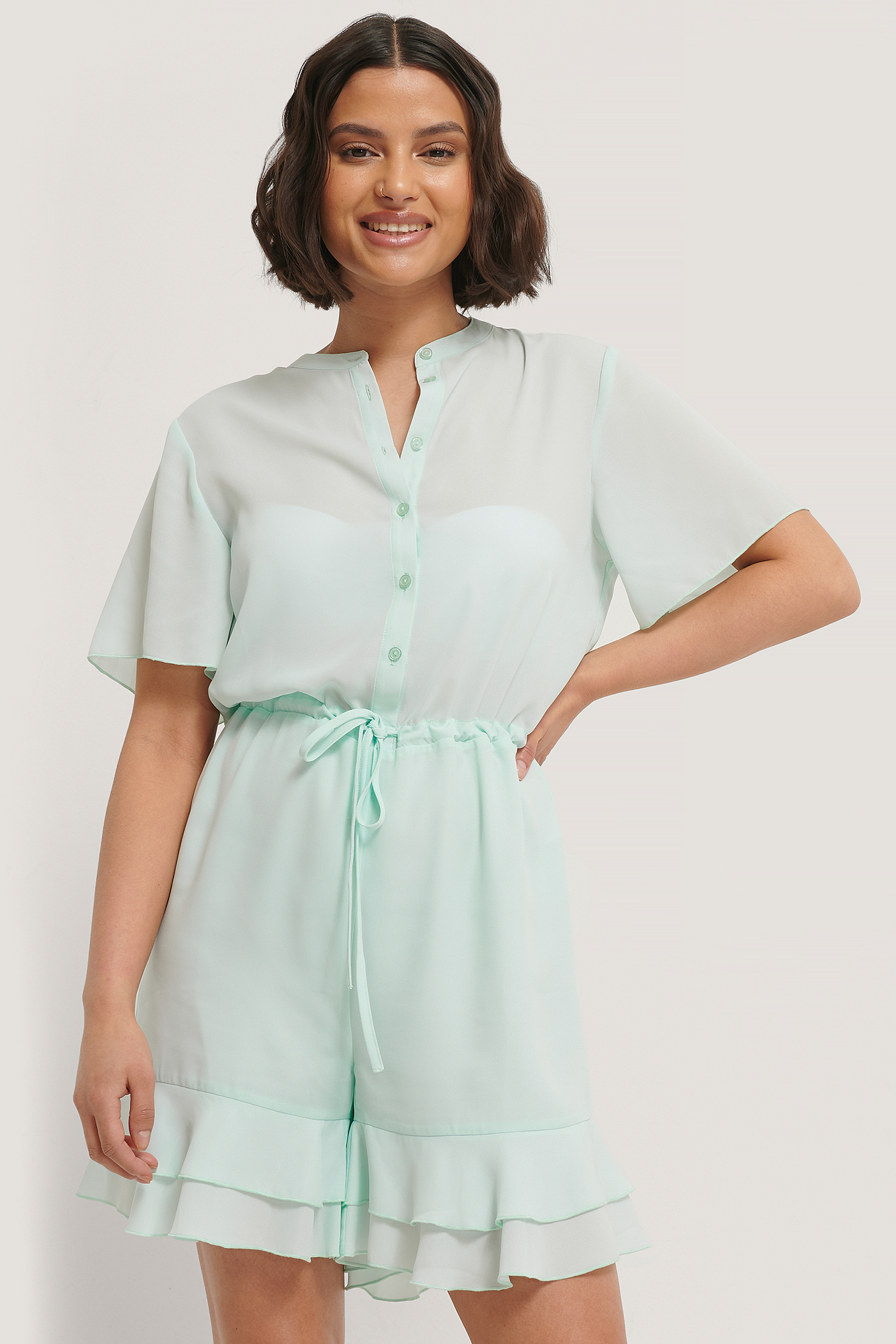 Blue NA-KD Frill Detail Playsuit