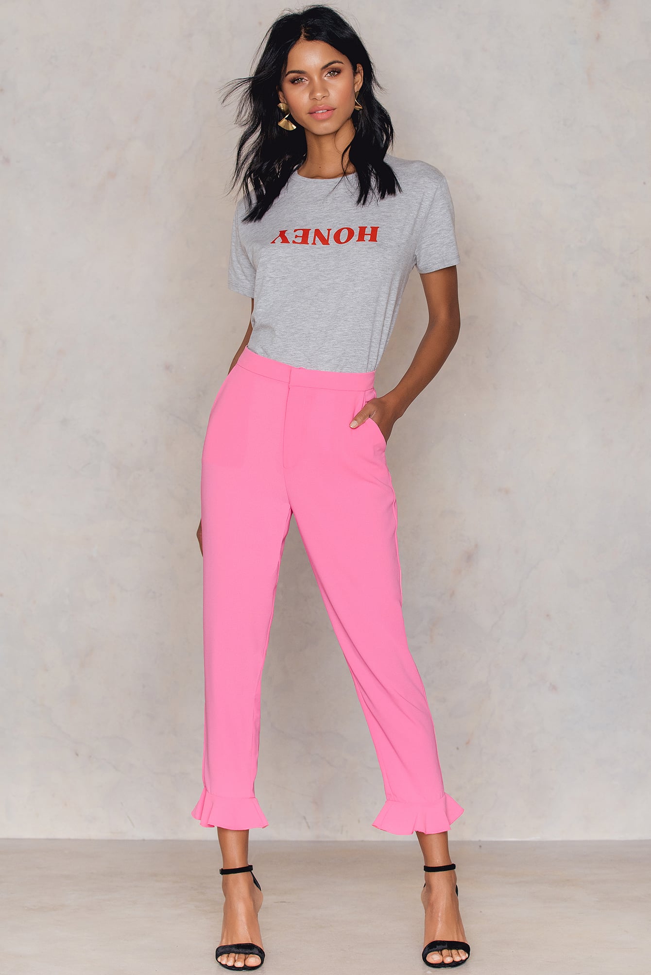 Frill Hem Pants Pink | na-kd.com