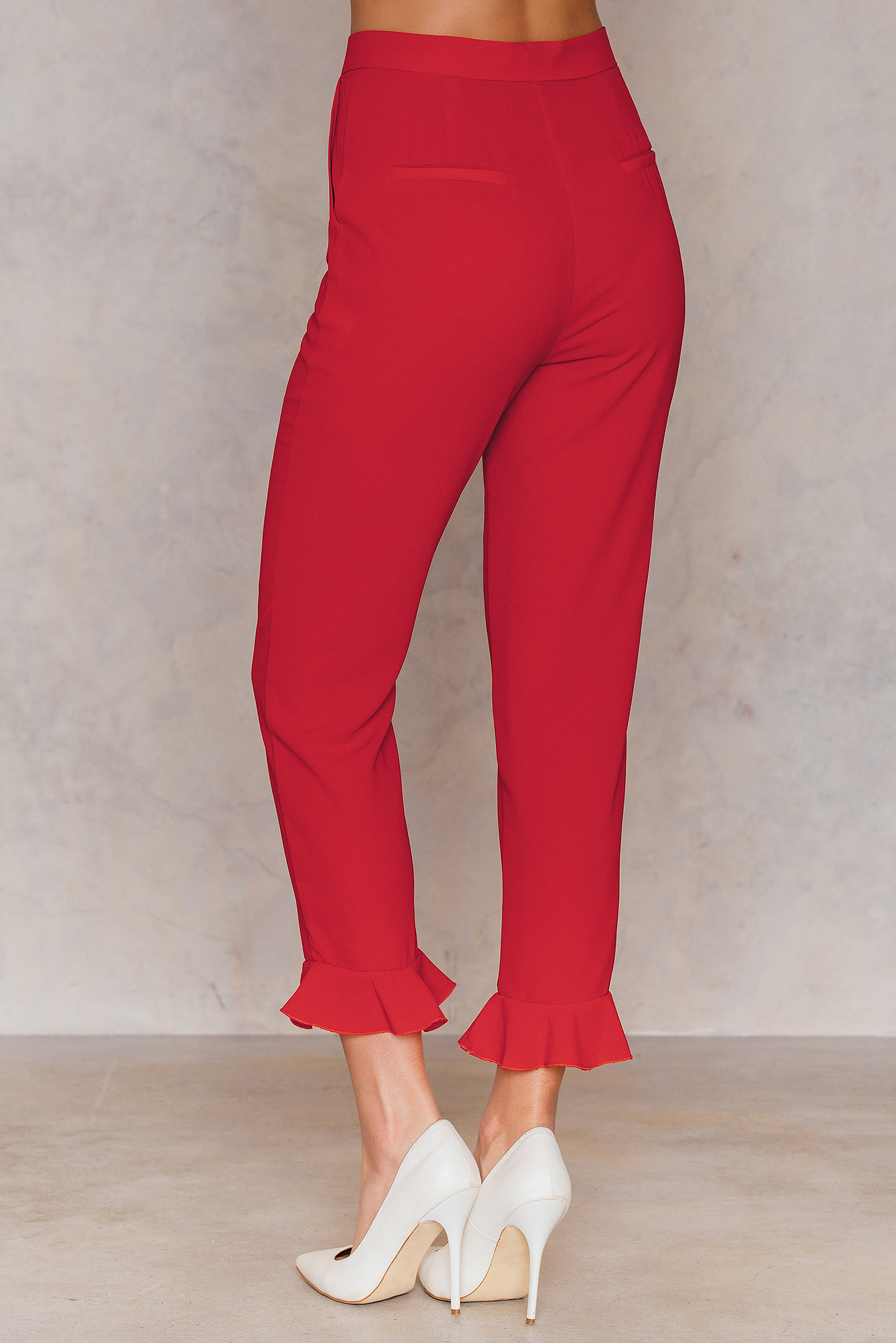 Frill Hem Pants Rød