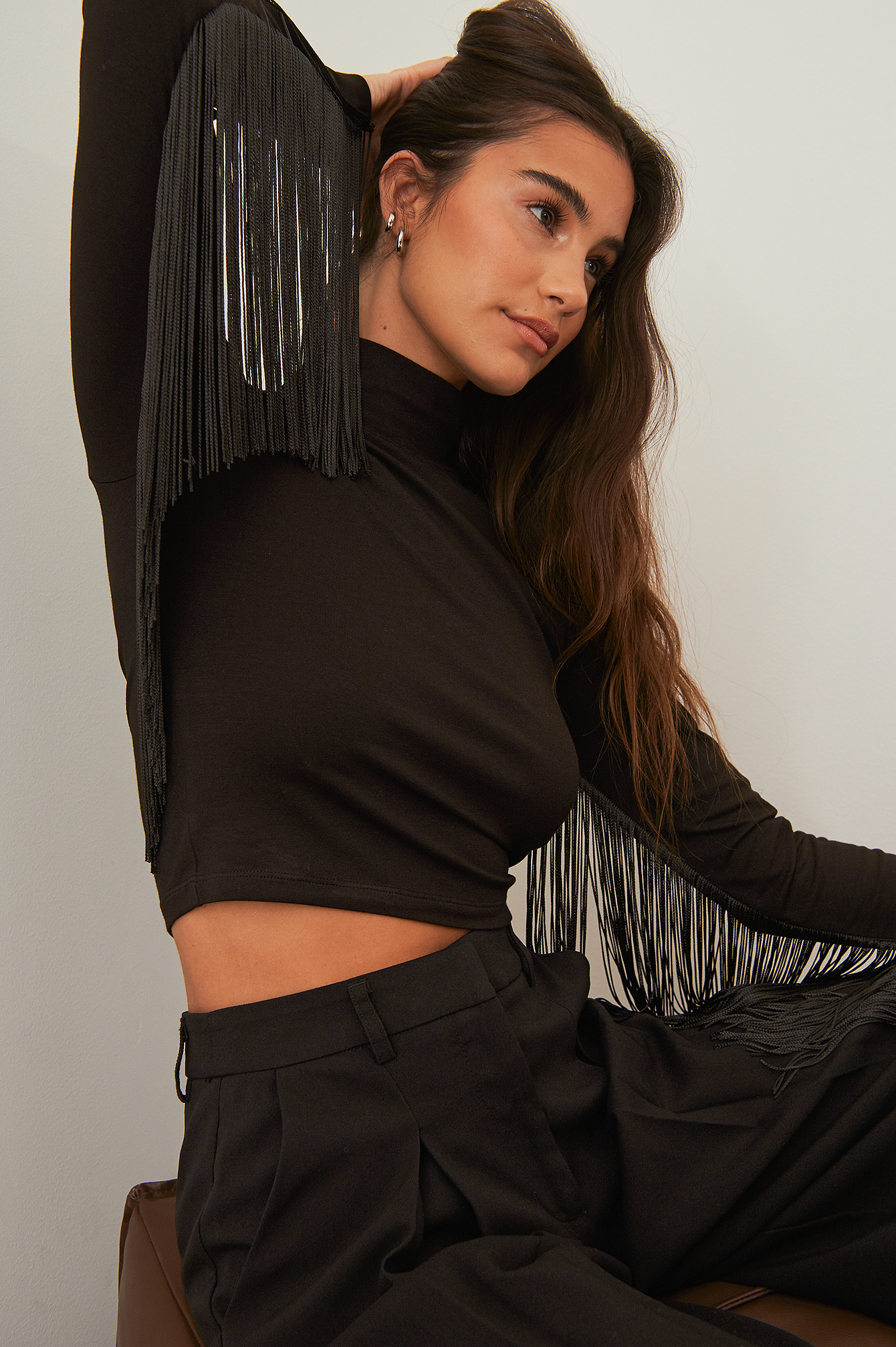 Fringe Detail Crop Top Black | na-kd.com