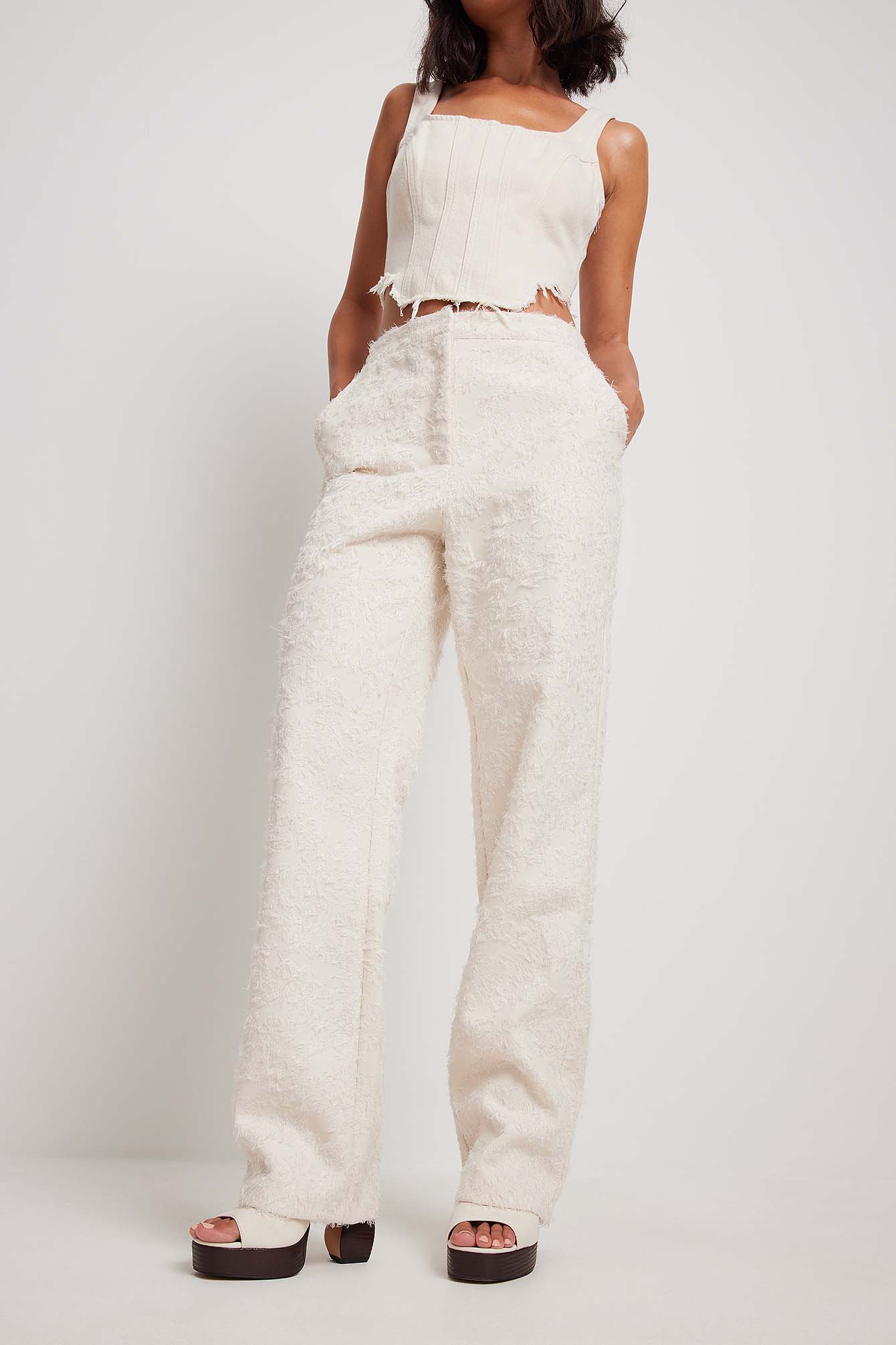 NA-KD Trend Fringe Detailed Suit Pants - Offwhite