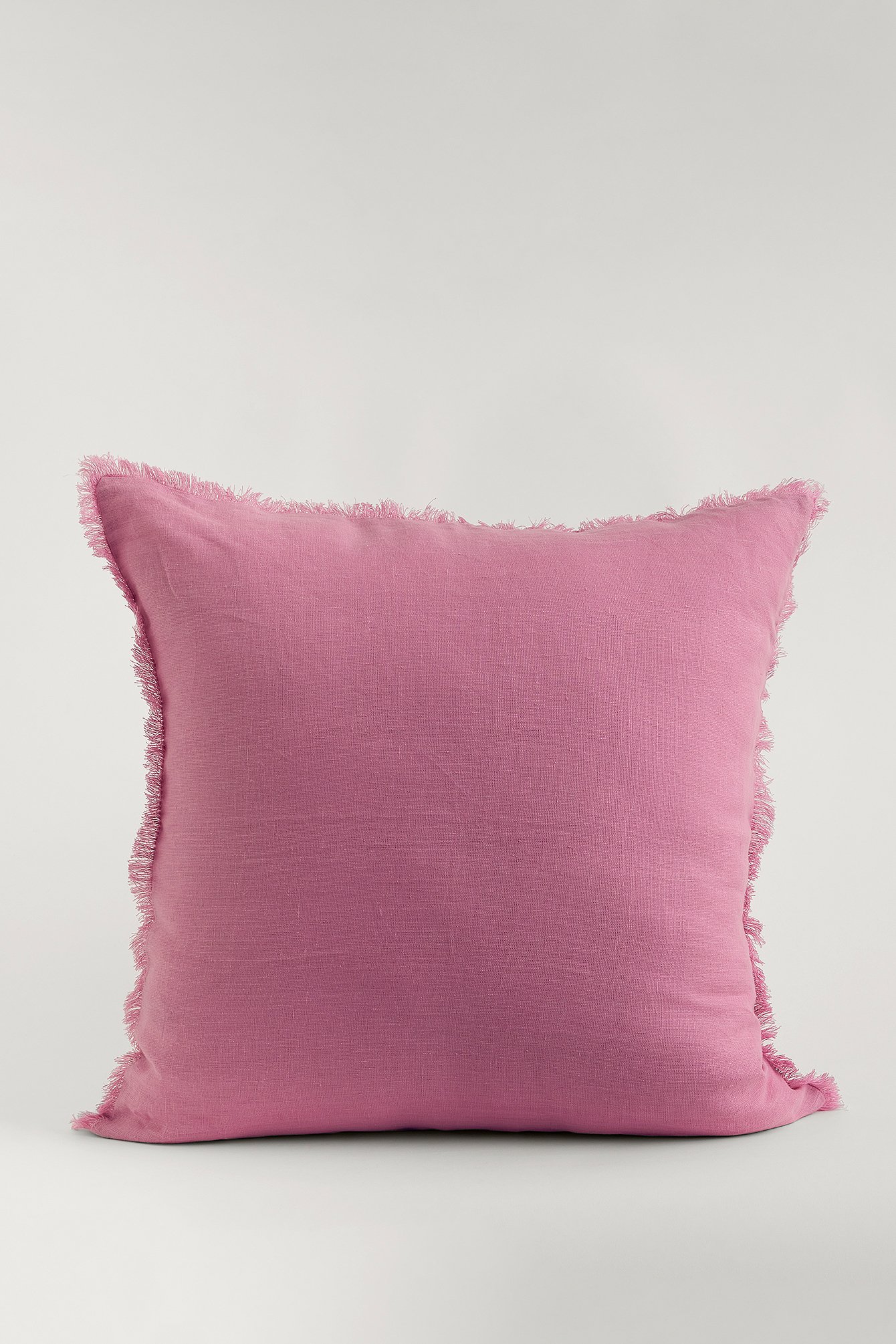 Pink Federa per cuscino in lino con frange