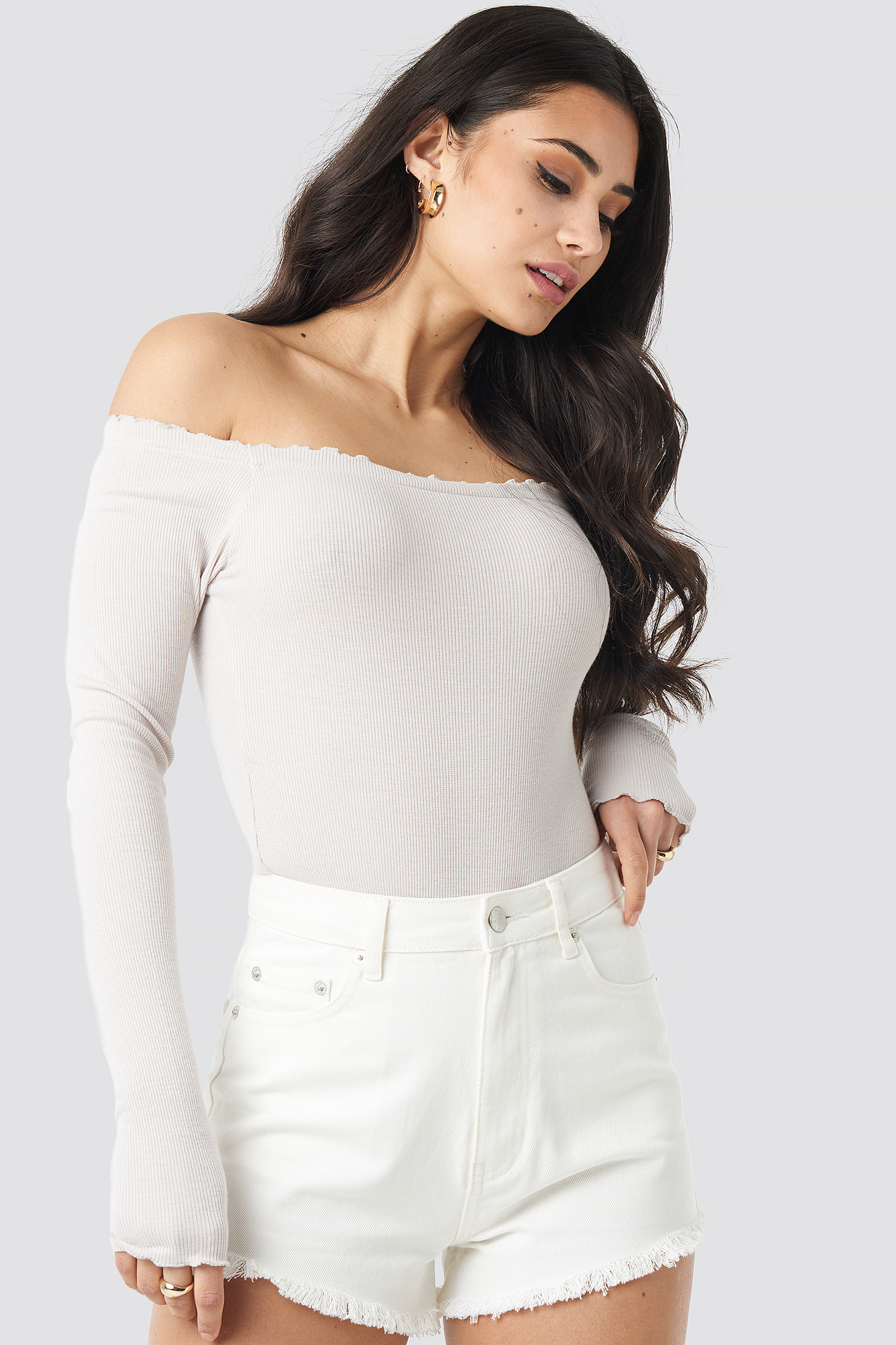 Fringe Hem Short Denim Shorts White