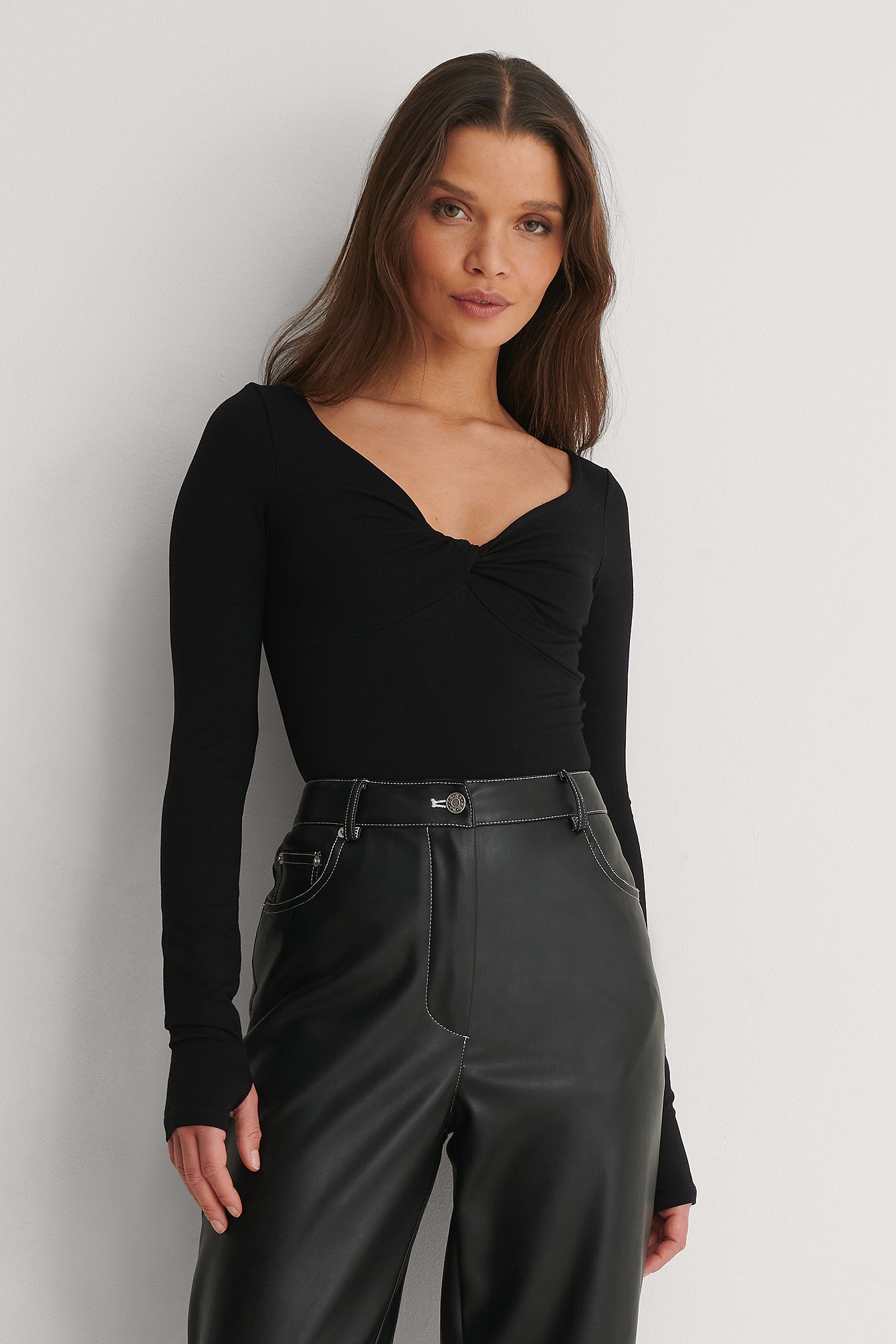 Black Front Knot Jersey Top