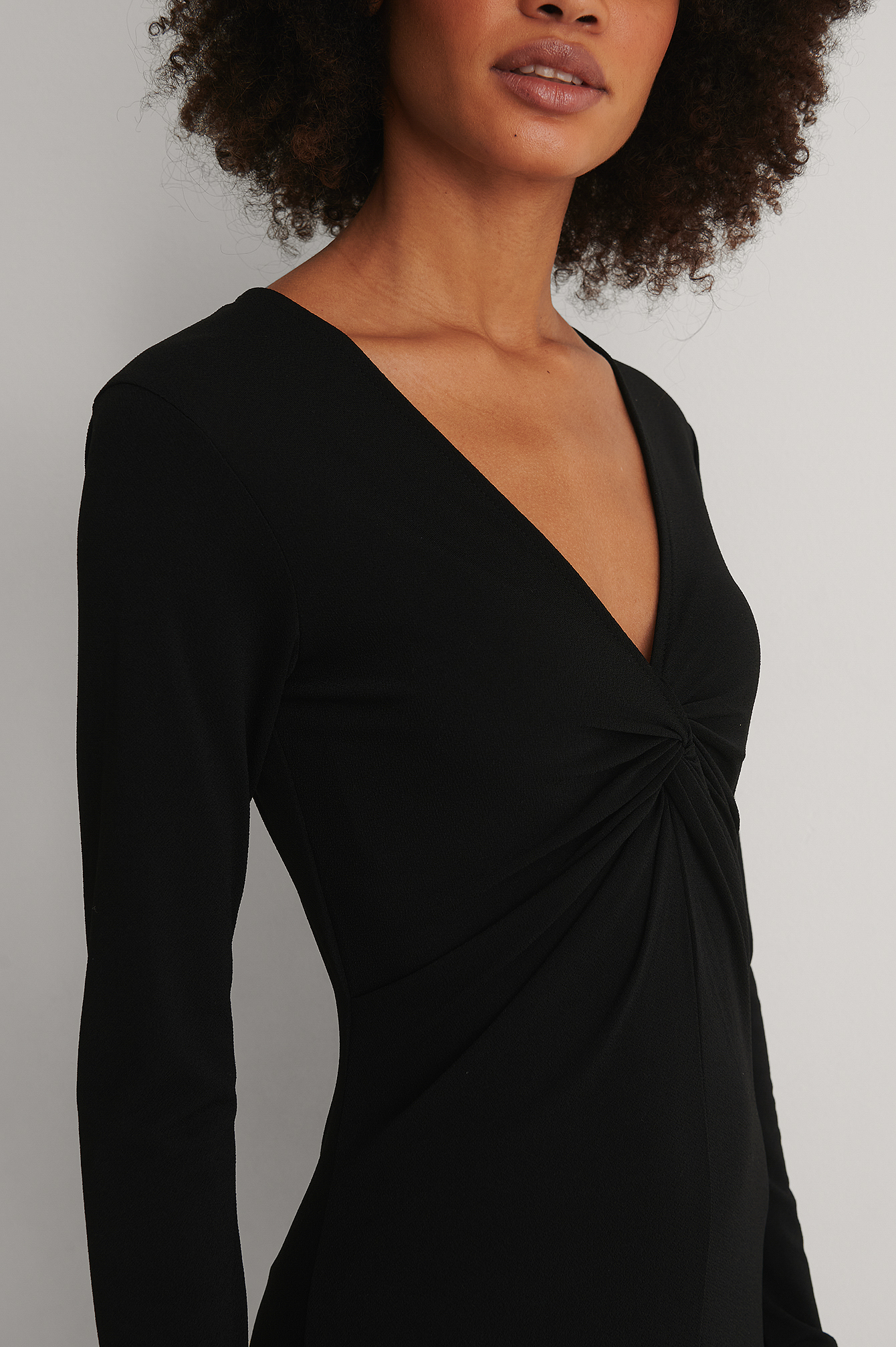 Front Knot Long Sleeve Dress Black | na 