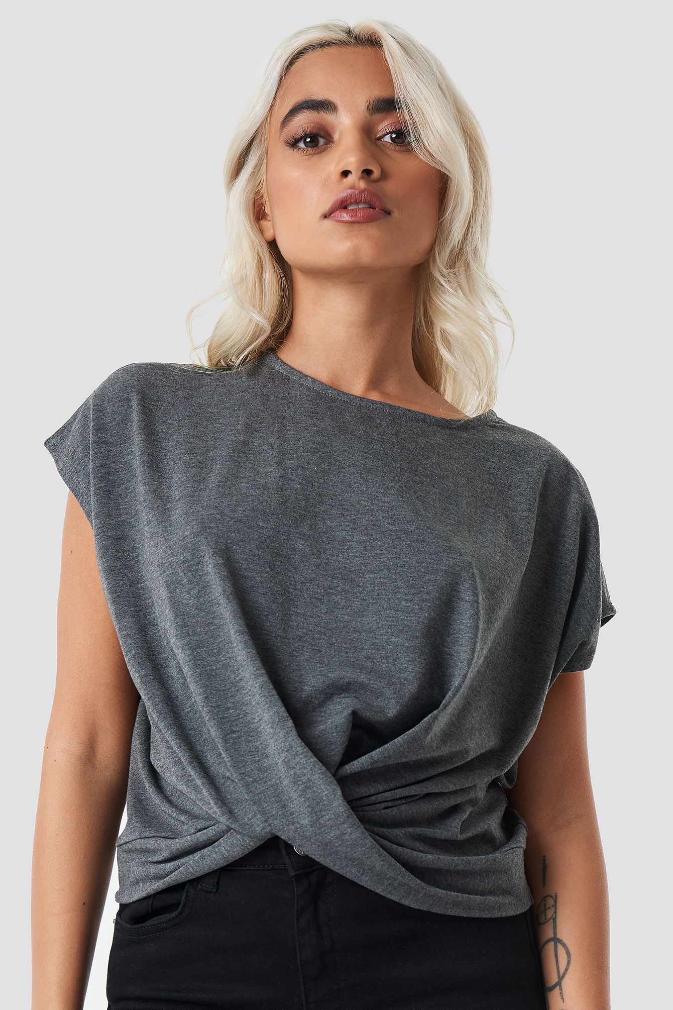 Front Knot Top Grey Melange