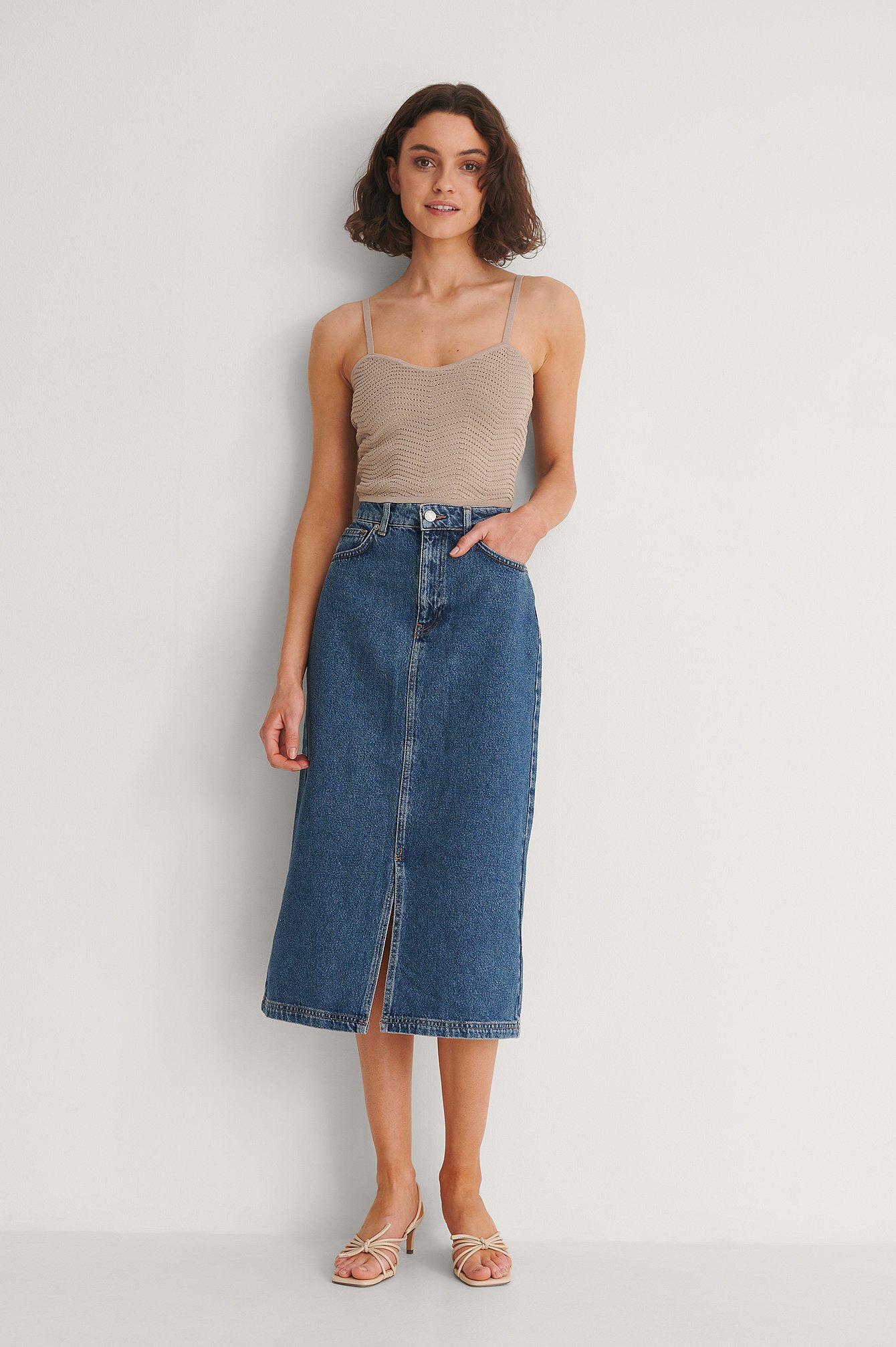denim midi skirt