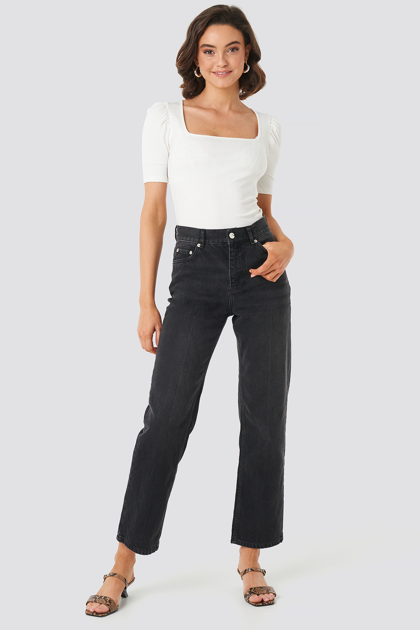 Front Pleat Jeans Black