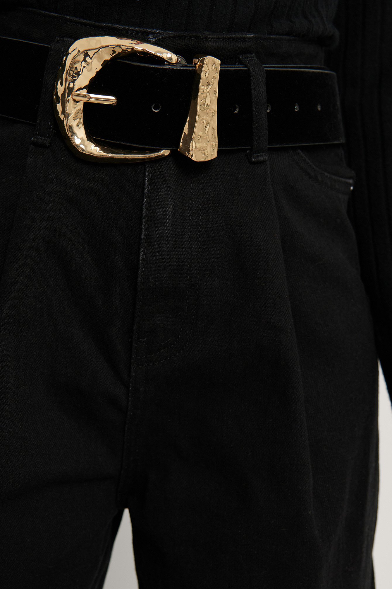 Black Organisch Geplooide Jeans Met Wijde Pijpen