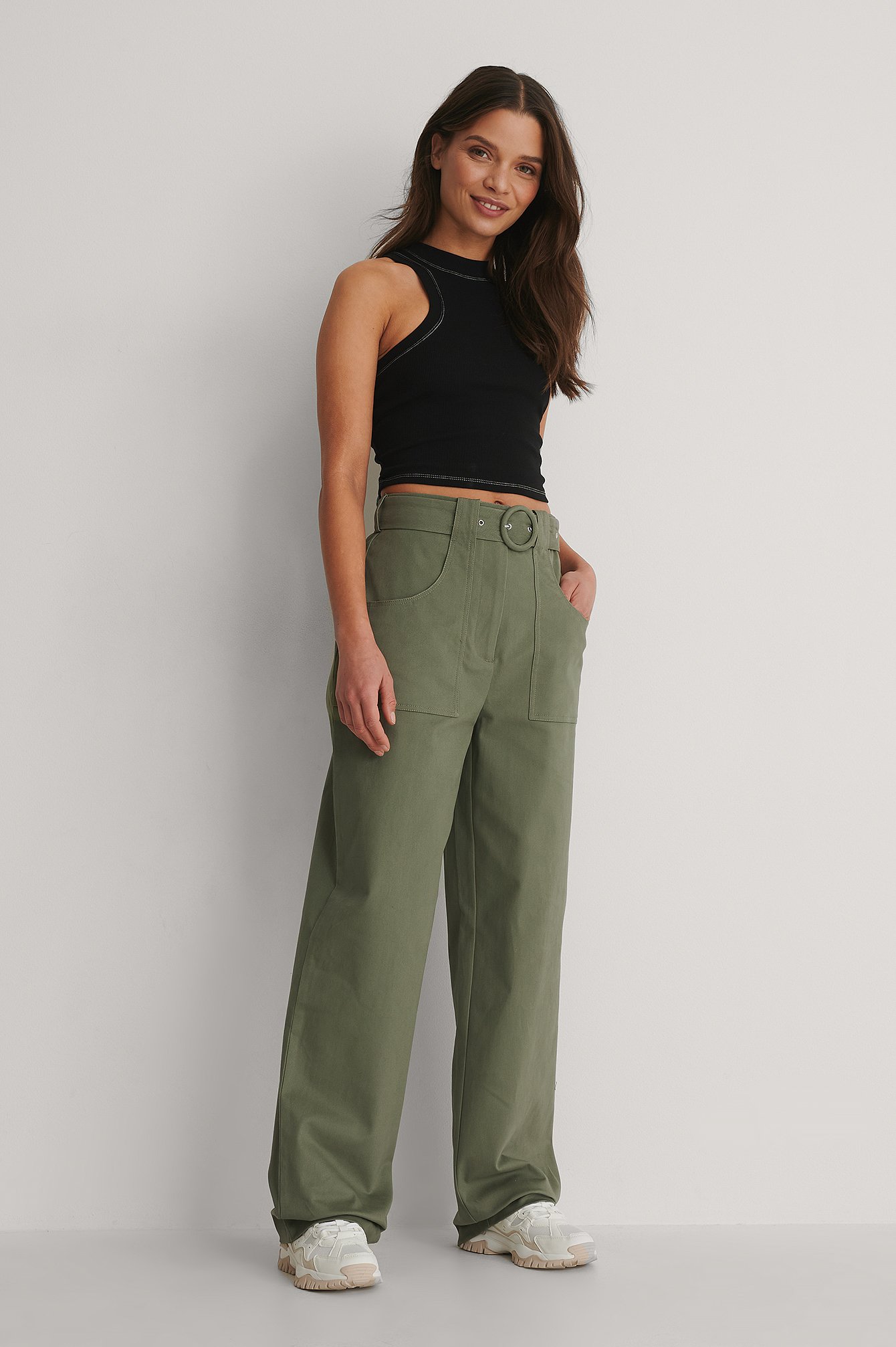 Dark Green Front Pocket Detail Suit Pants
