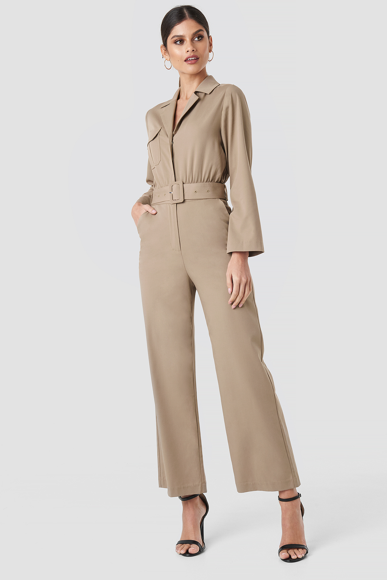 Front Pocket Jumpsuit Beige