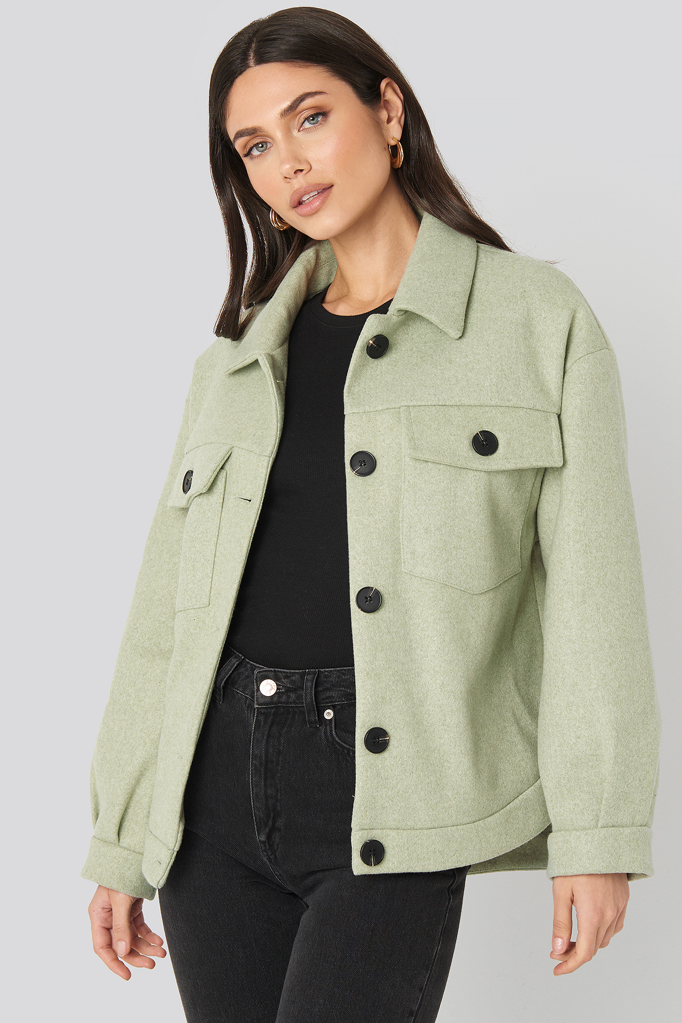 Front Pocket Oversized Jacket Green