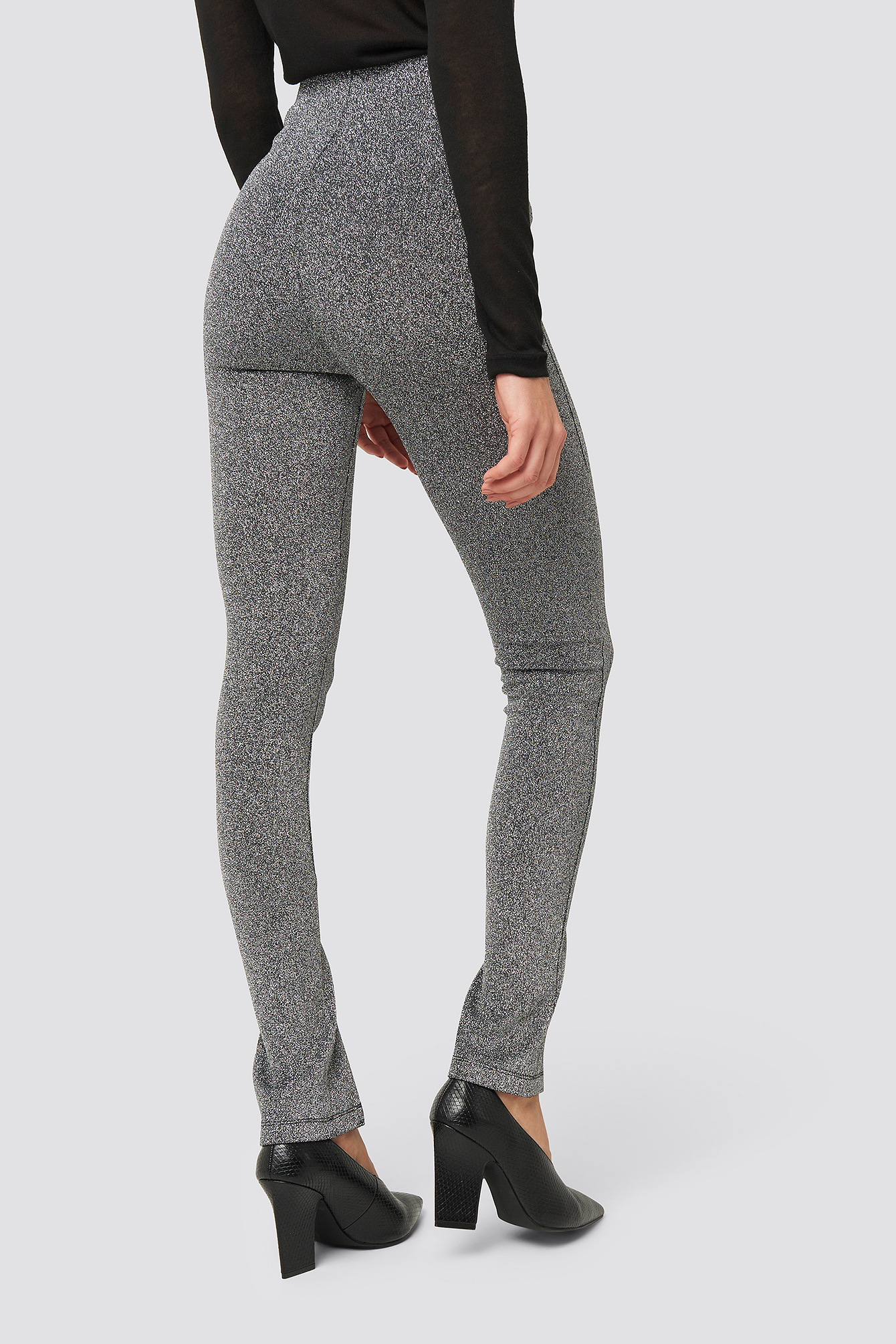 Front Seam High Waist Lurex Leggings Plata | na-kd.com