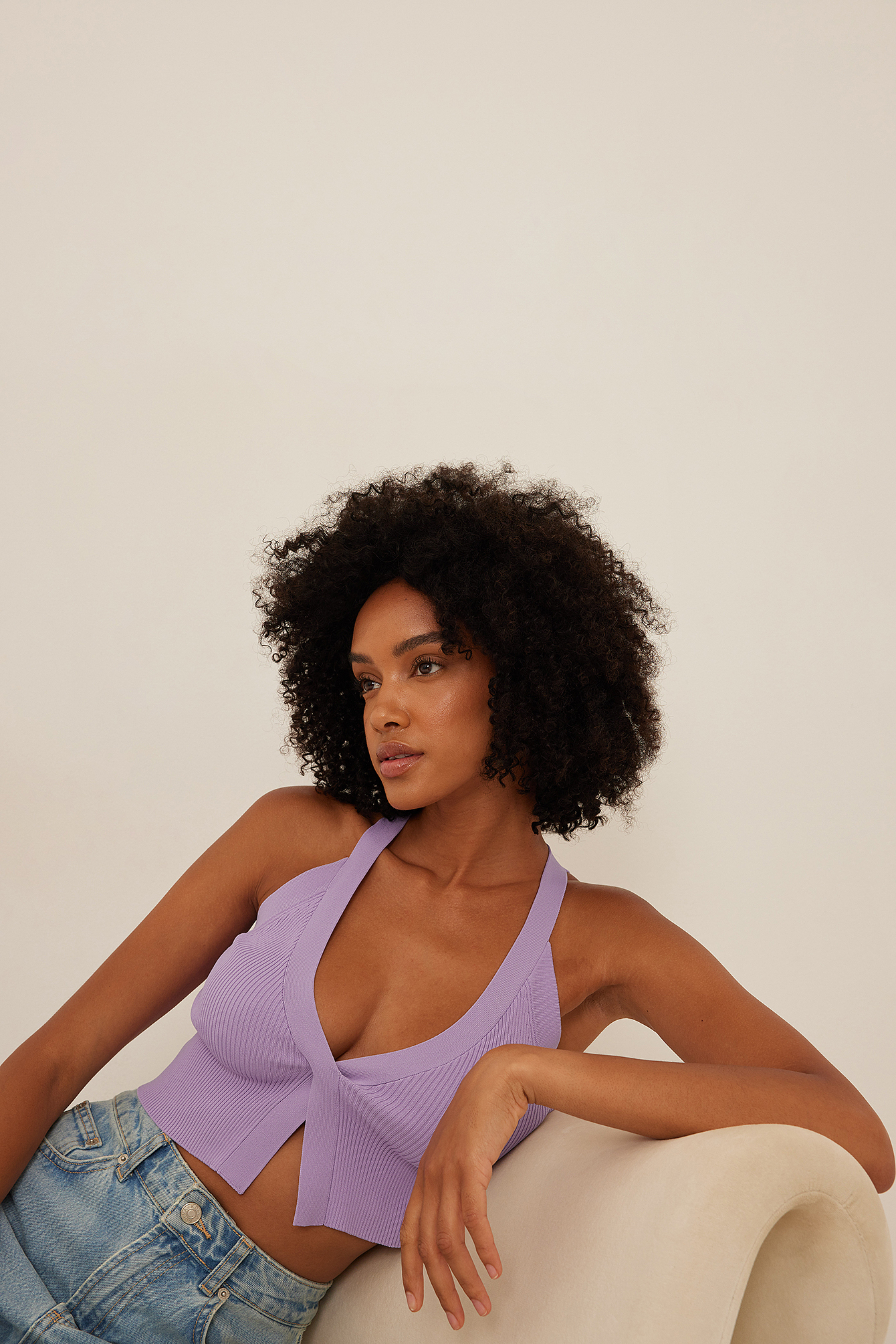 NA-KD Front Slit Fine Knitted Top - Knitted Tops - Purple - X-Small - NA-KD / NAKD