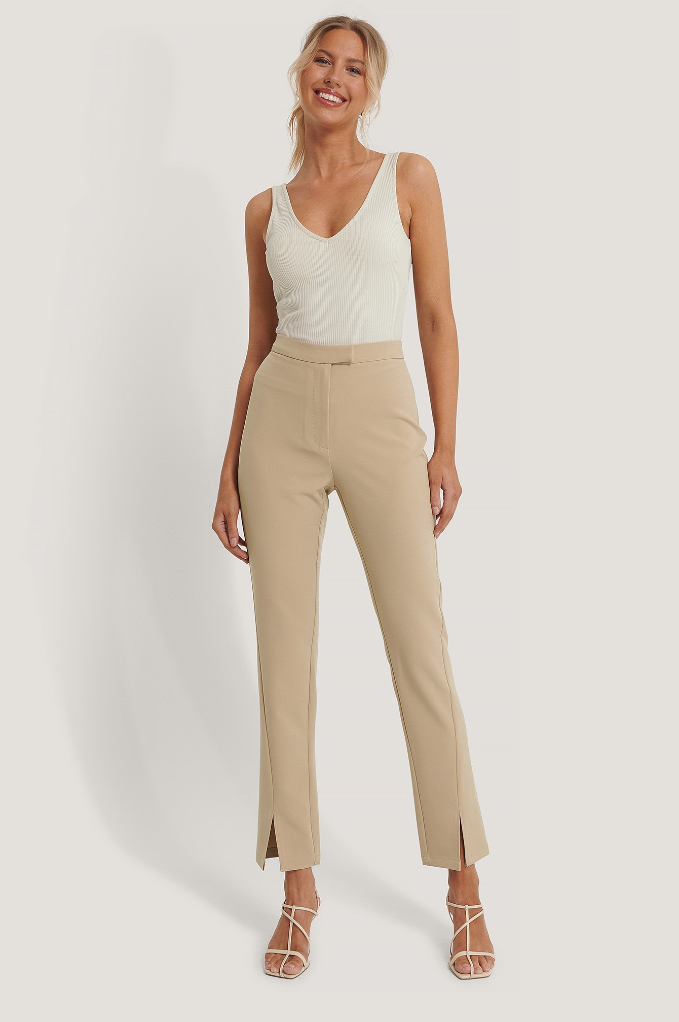 Front Slit Suit Pants Beige Na Kd Com Front Slit Suit Pants Beige Na Kd Com