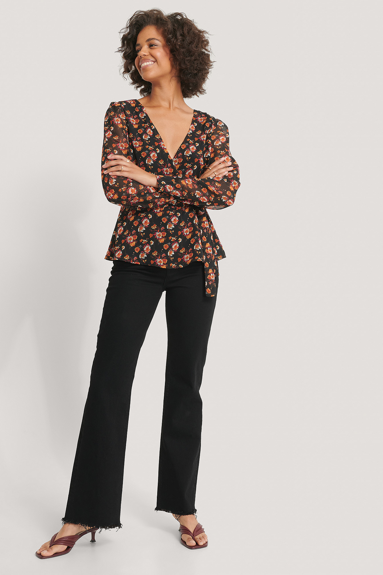 Front Wrap Chiffon Blouse Multicolor 