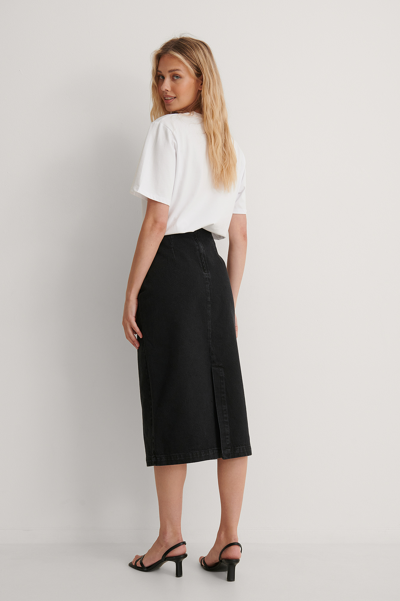 Front Yoke Denim Midi Skirt Black | na 