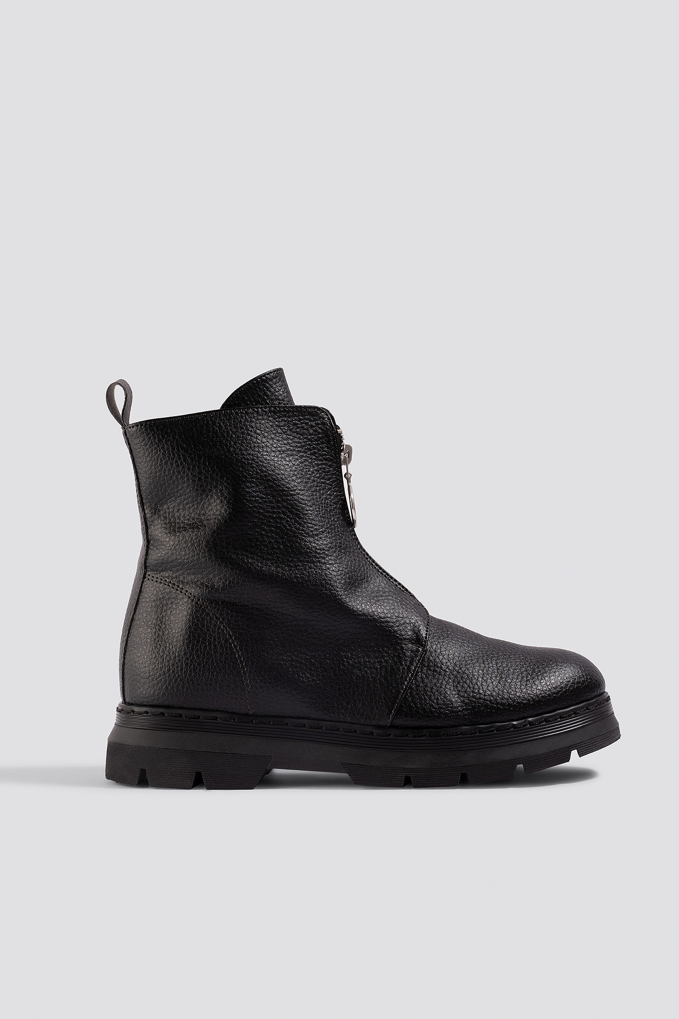 Black Front Zip Chunky Boots