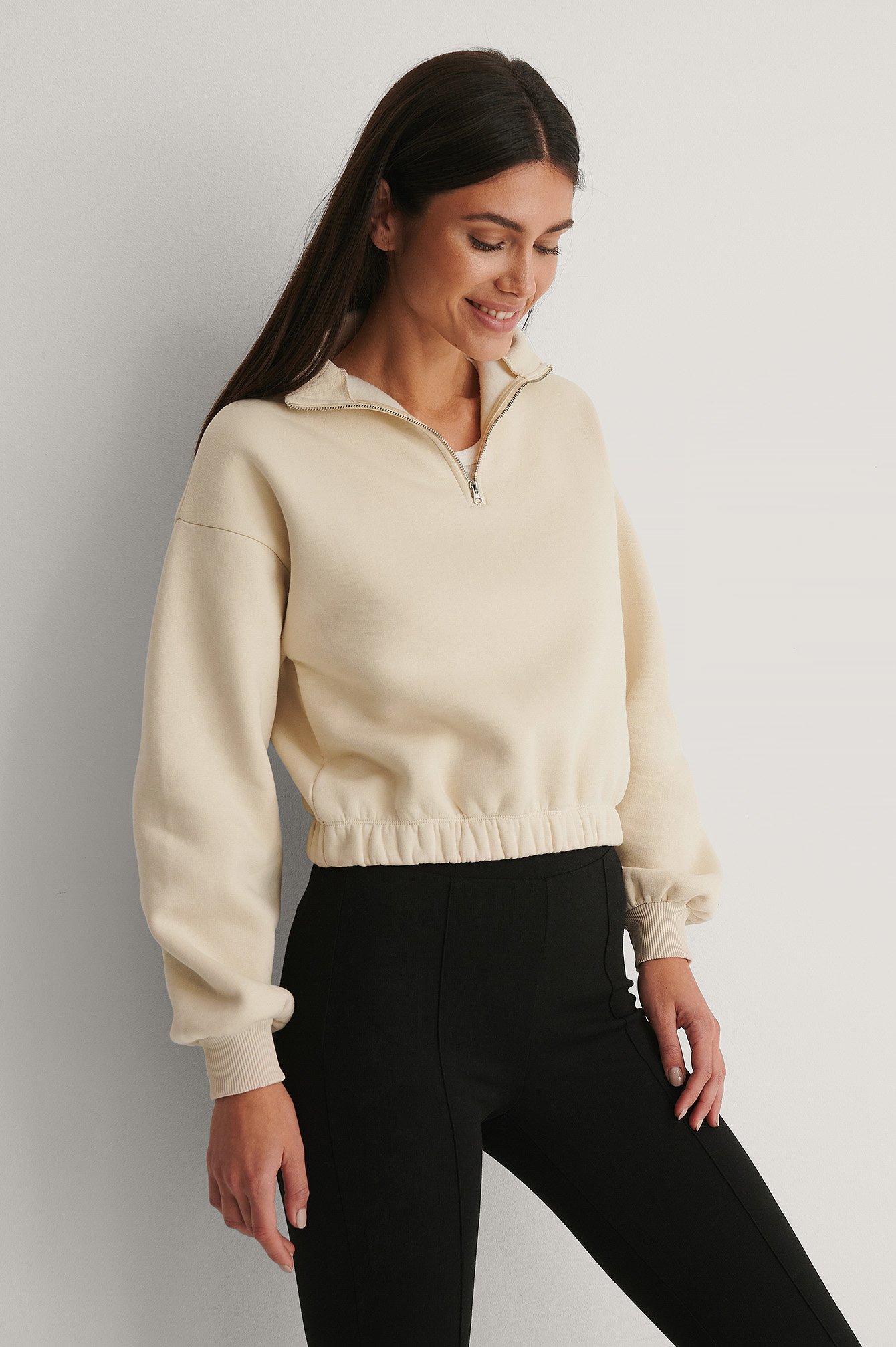 Beige Organic Front Zip Sweater
