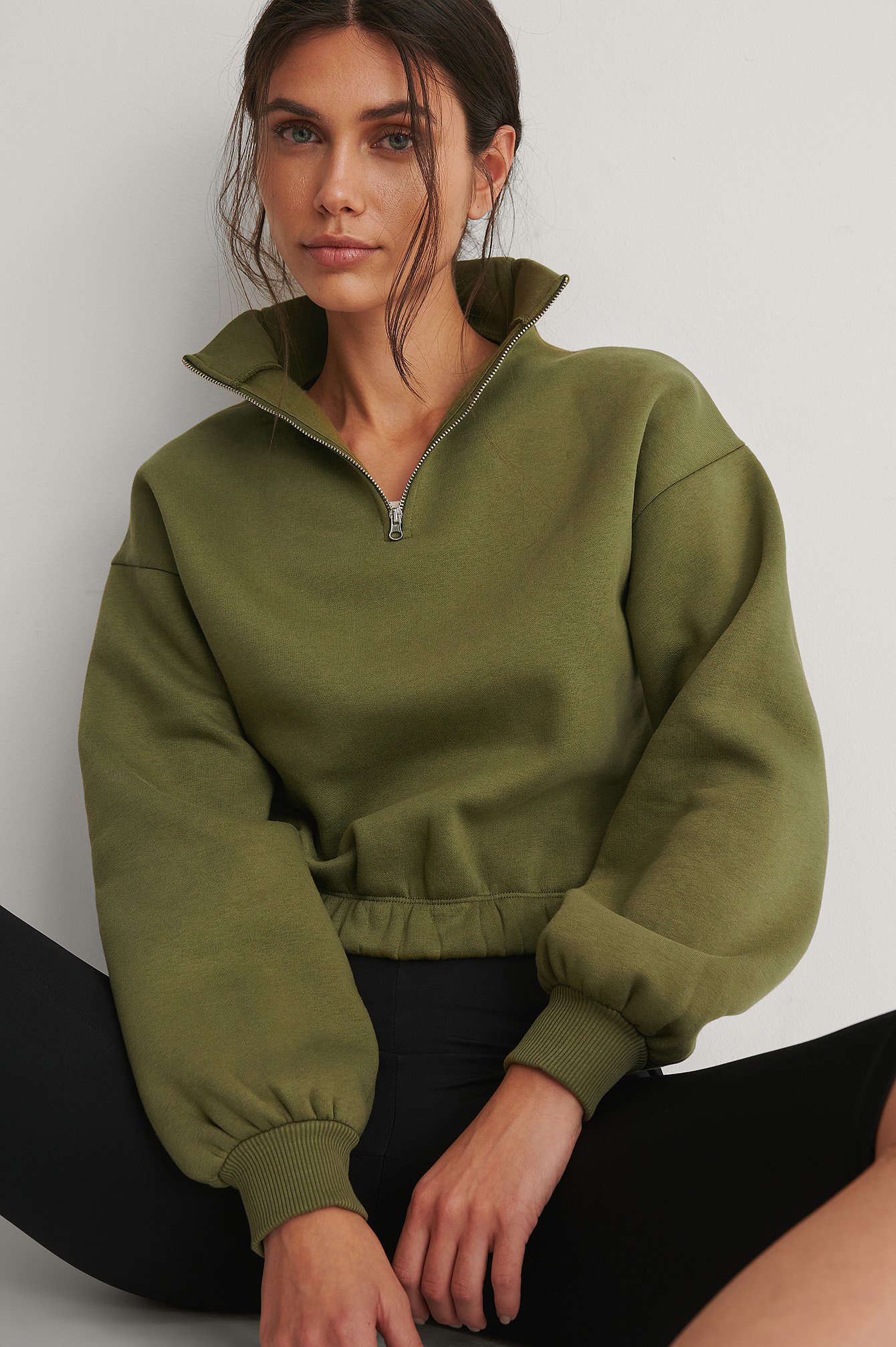 Green Organic Front Zip Sweater