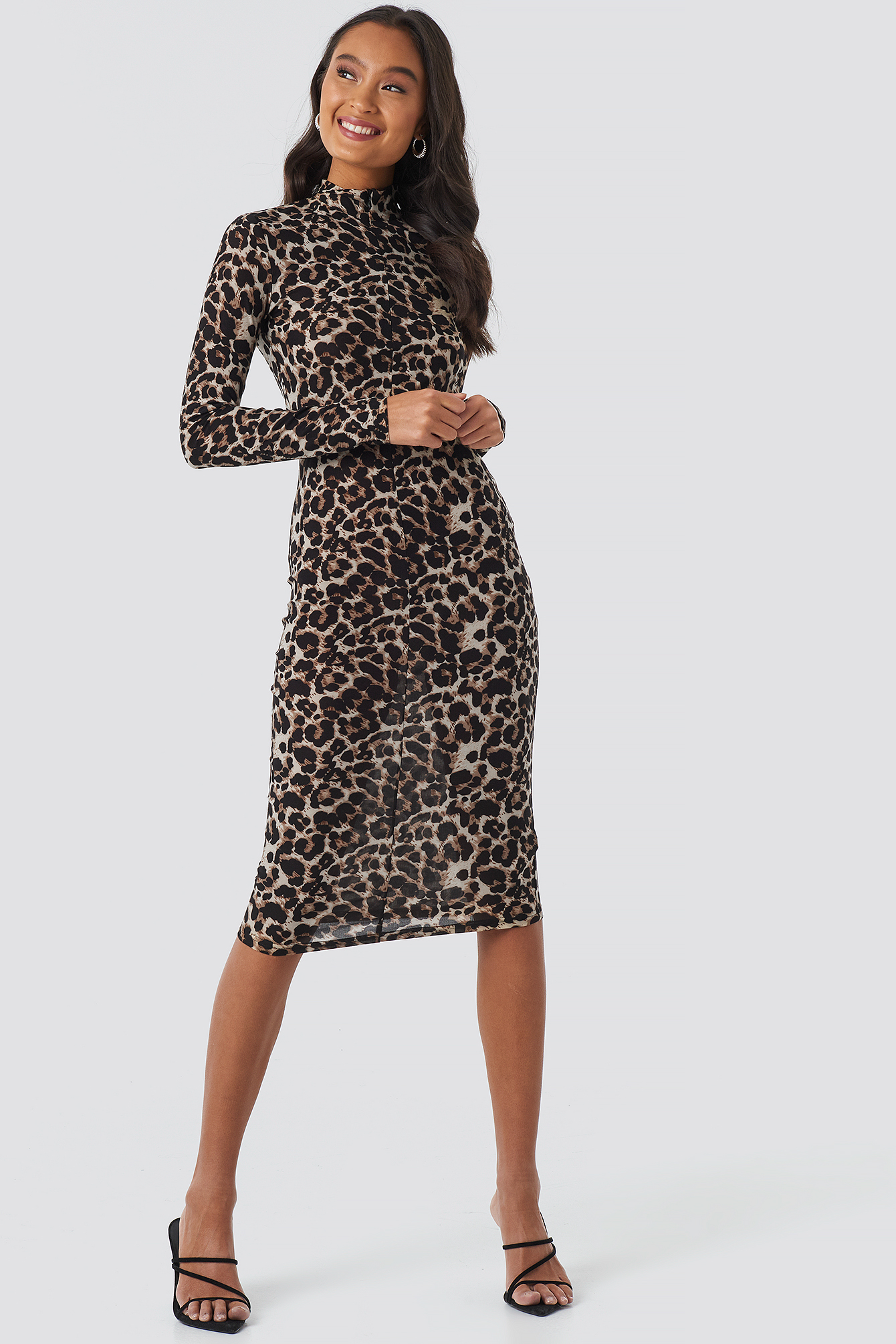 Front Zipper Skin Tight Jersey Dress Leoprint