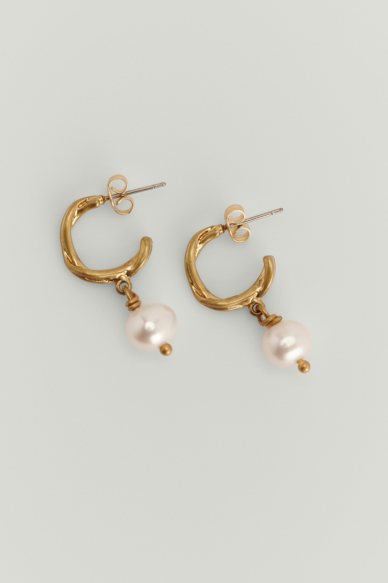 Gold Frosted Hanging Pearl Hoops