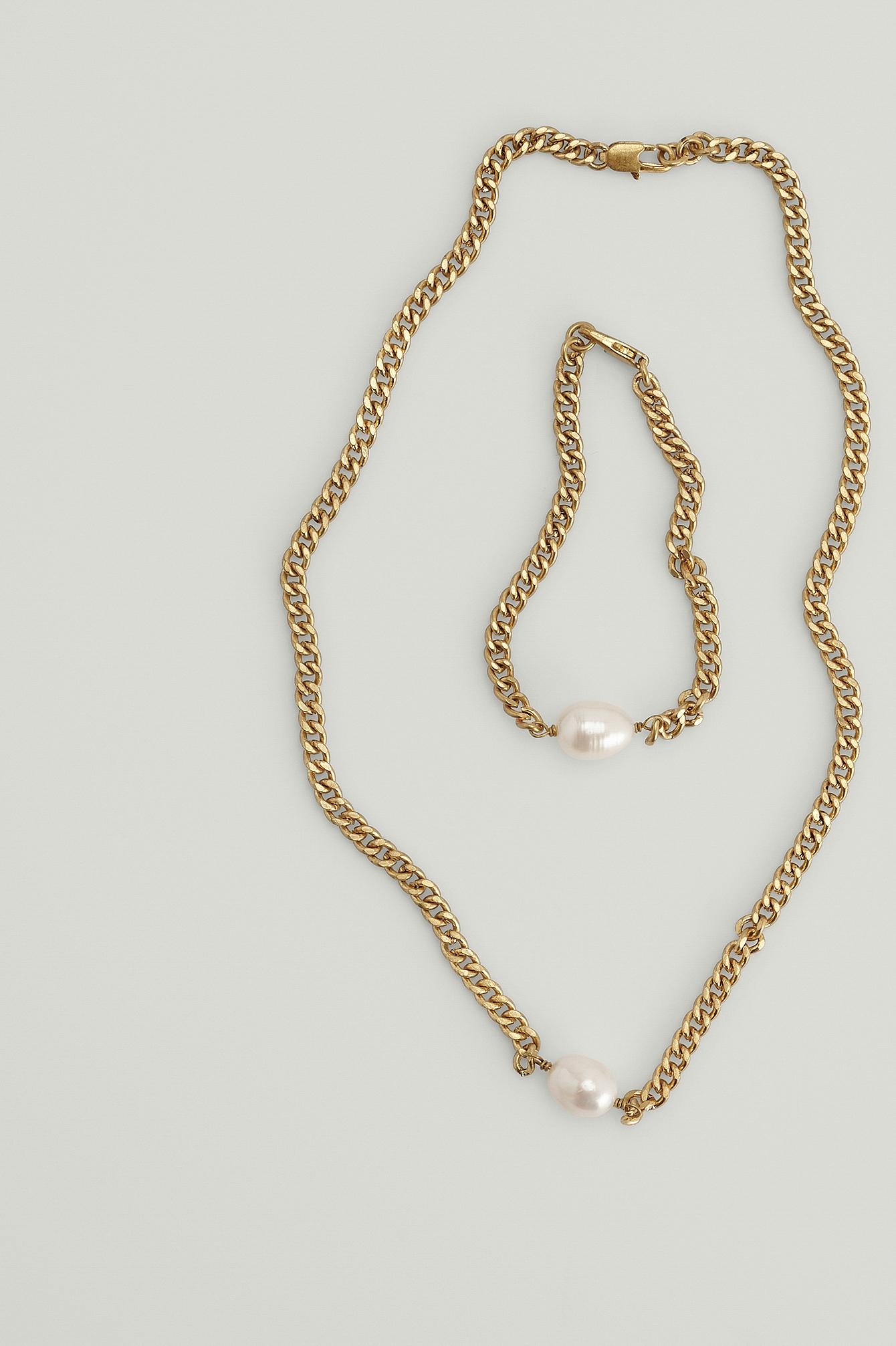 NA-KD Accessories Recycled Frosted Pearl Necklace & Bracelet Duo - Gold
