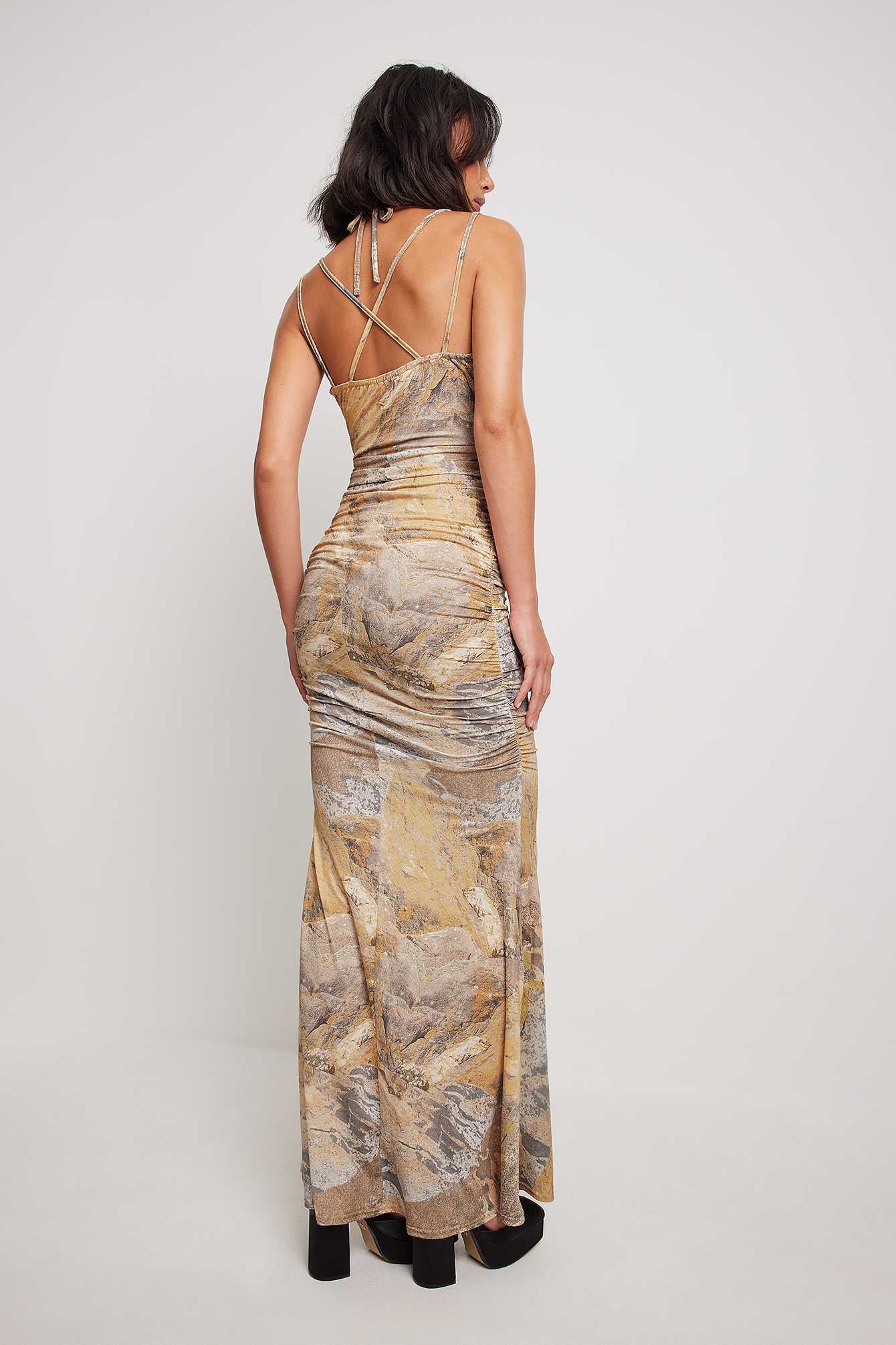 Gathered Chest Straps Detail Maxi Dress Multicolor