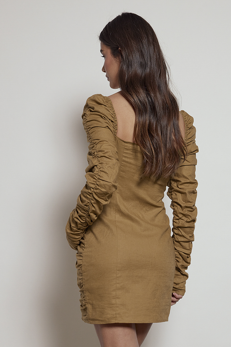 Gathered Cups Mini Dress Brown