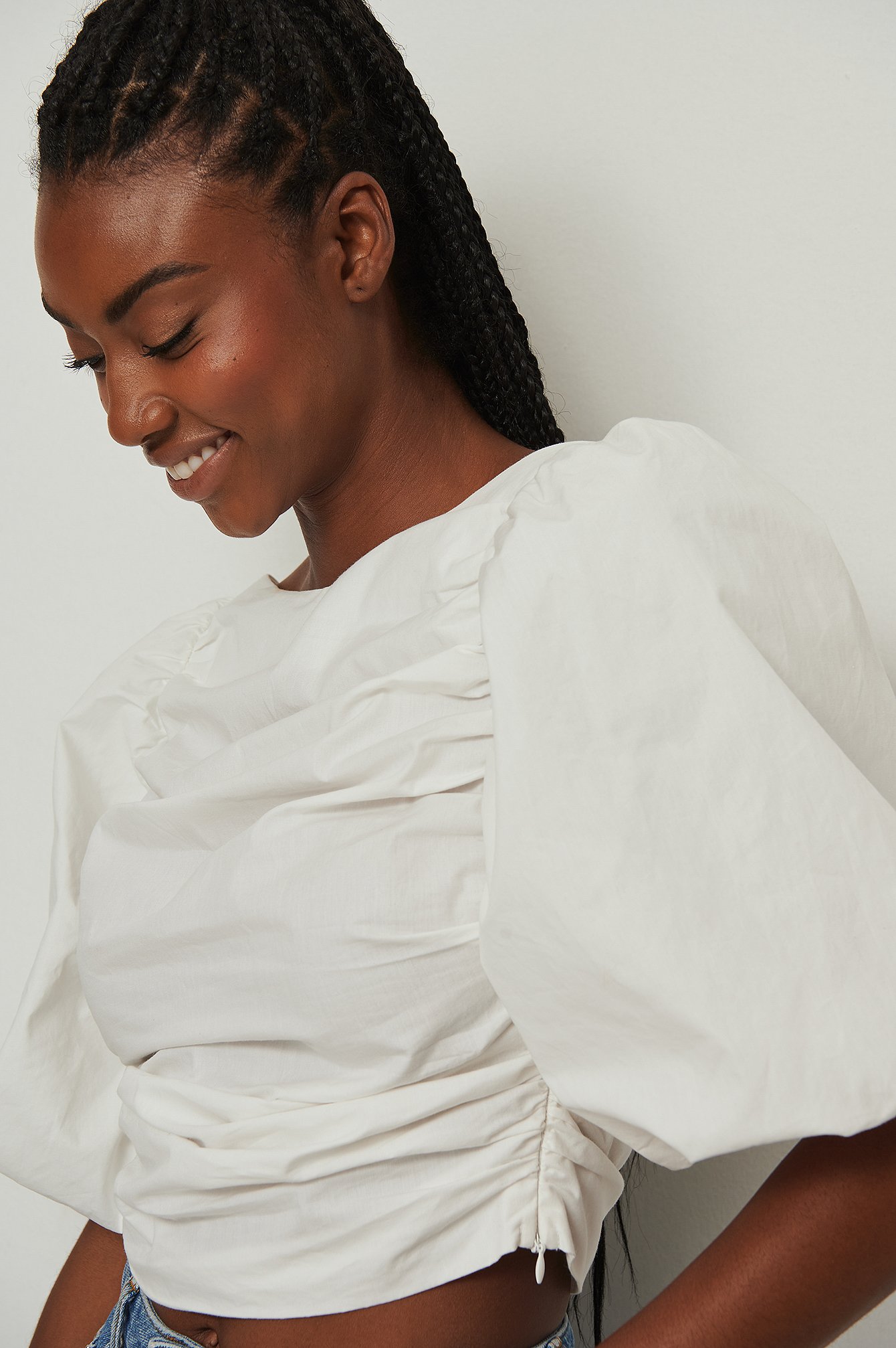 White Gathered Front Cotton Top