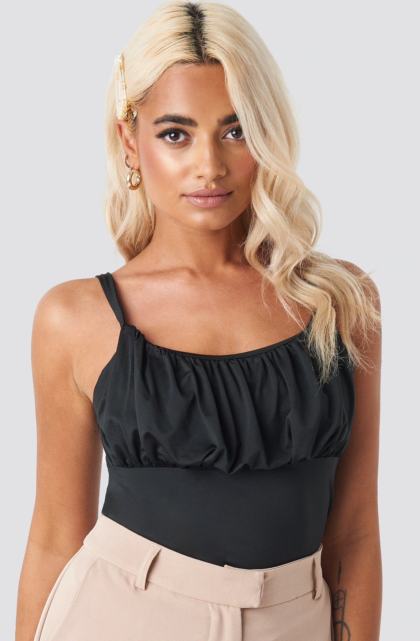 Gathered Front Singlet Black