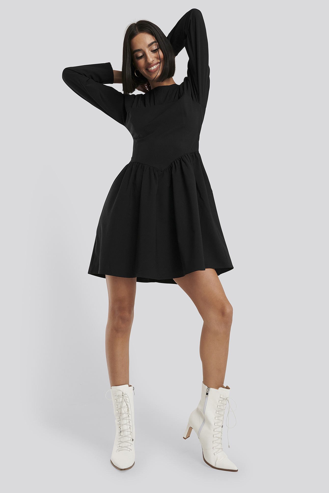 Gathered Neck Mini Dress Black