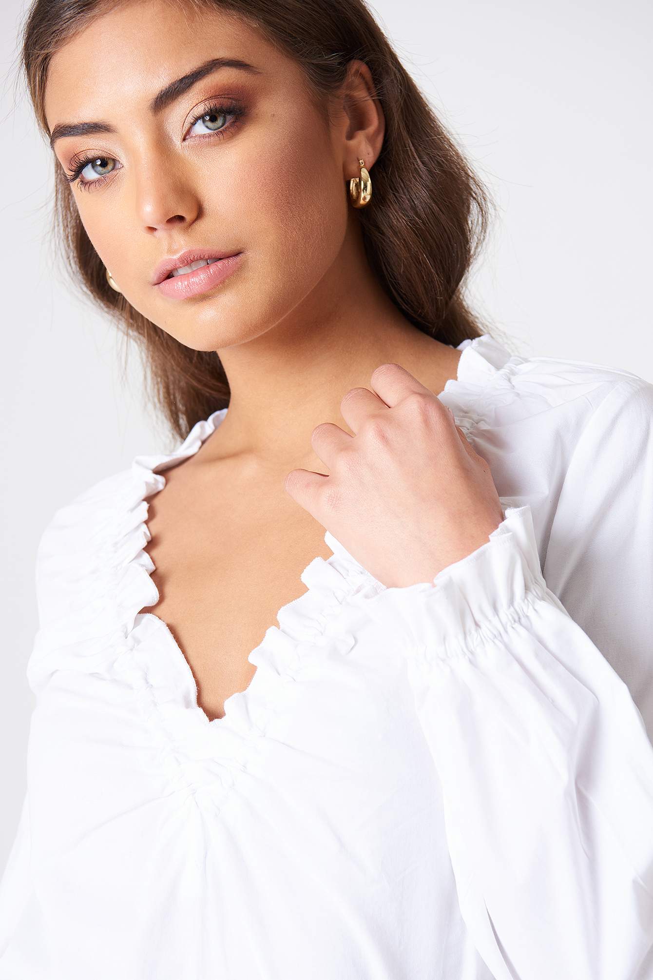 Gathered Neckline Top White