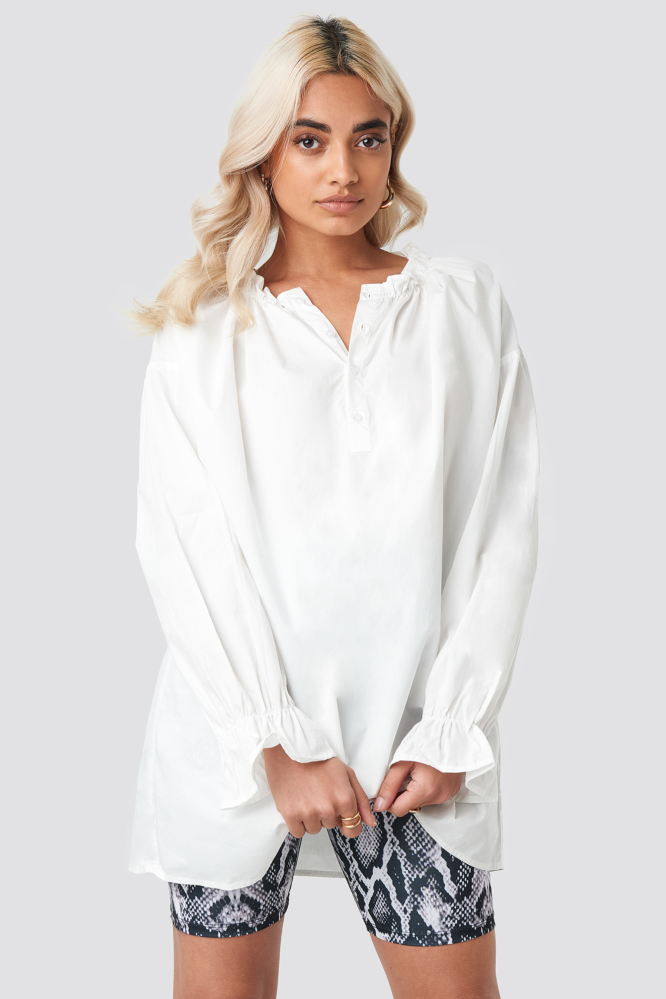 Gathered Neckline Tunic White
