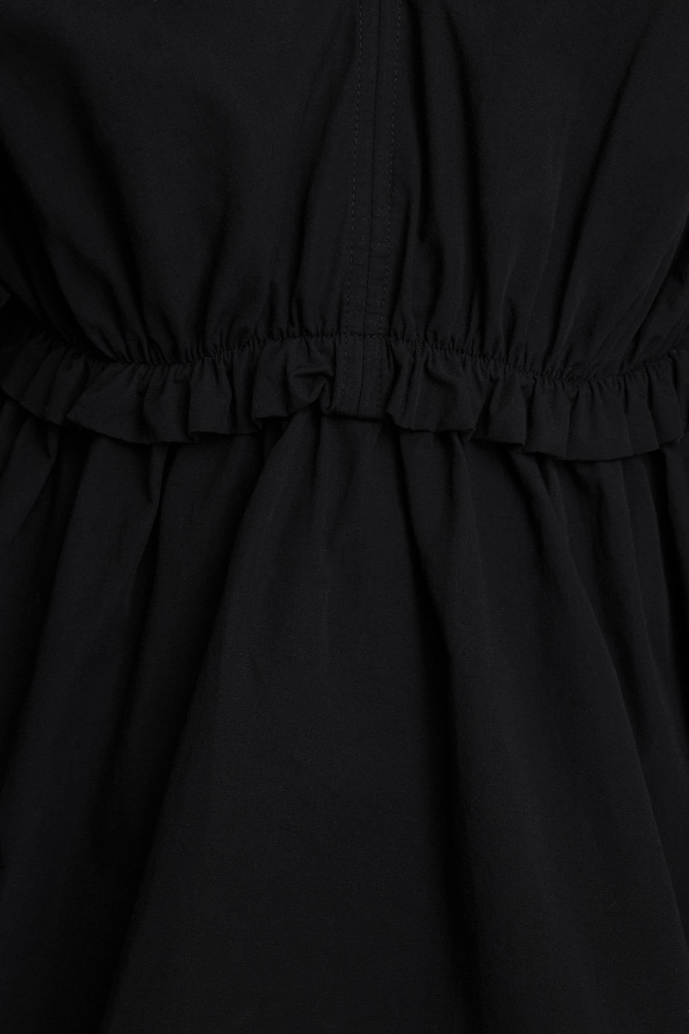 Black Gathered Puff Sleeve Blouse