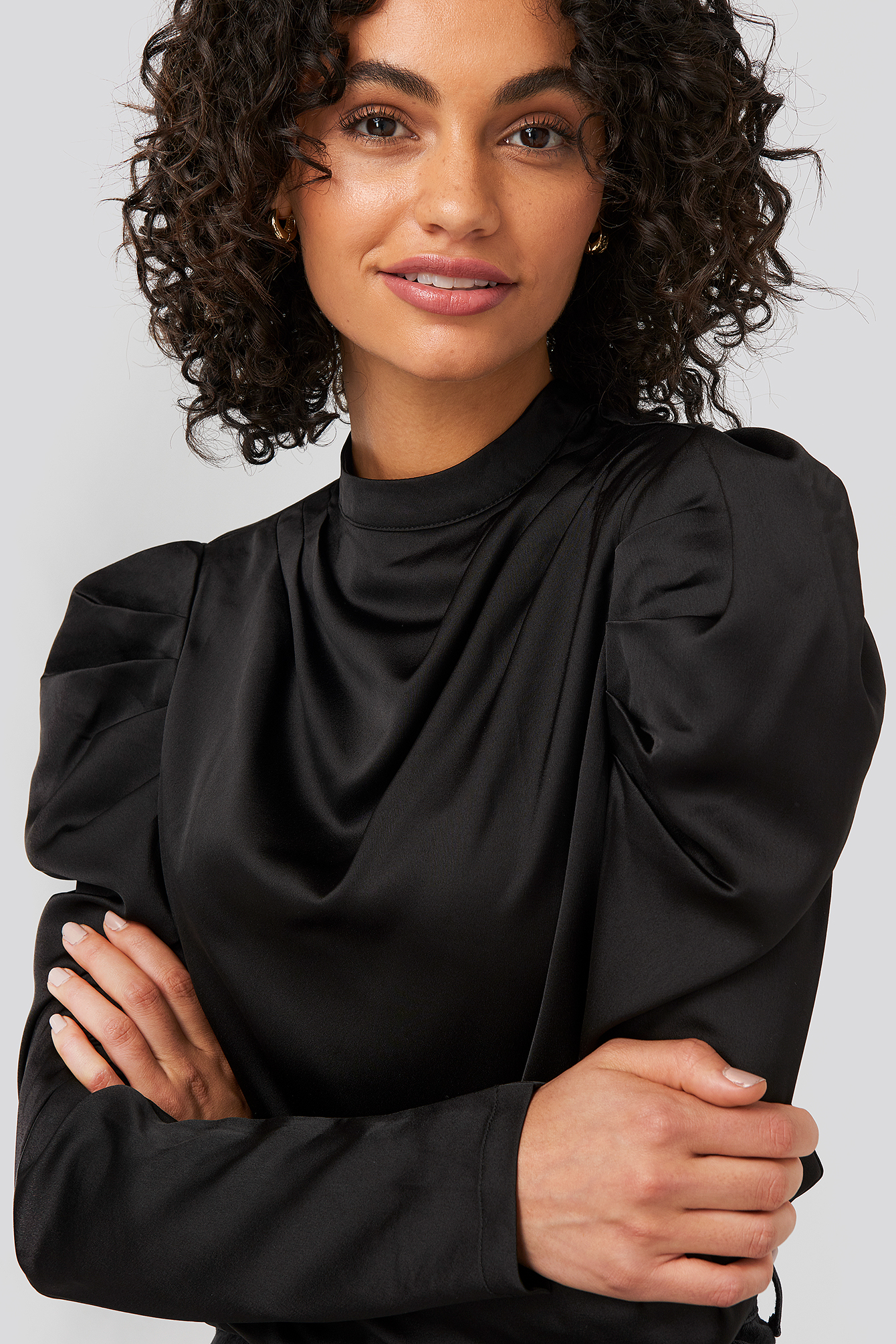 Gathered Satin Blouse Black