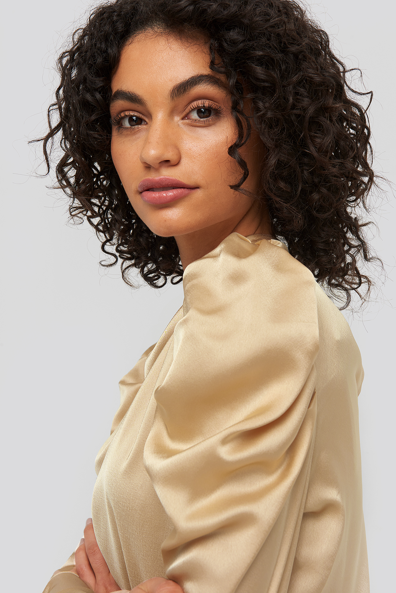 Gathered Satin Blouse Gold