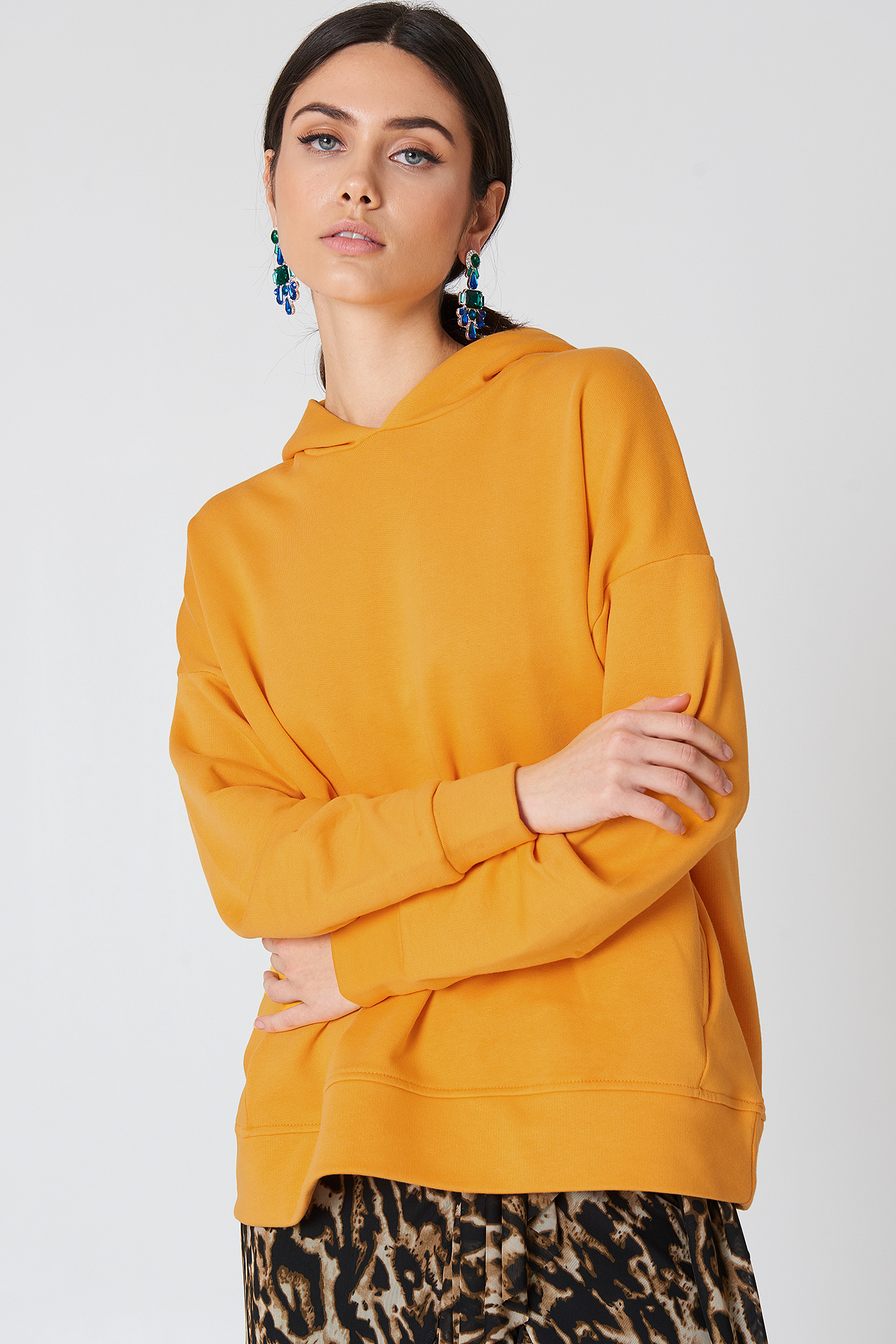 Gathered Sleeve Hoodie Orange