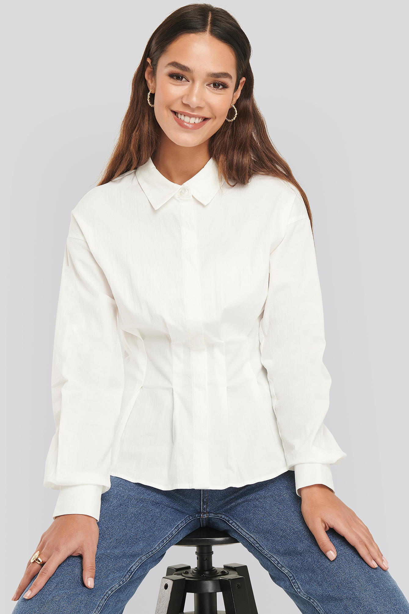 Gathered Waist Shirt White