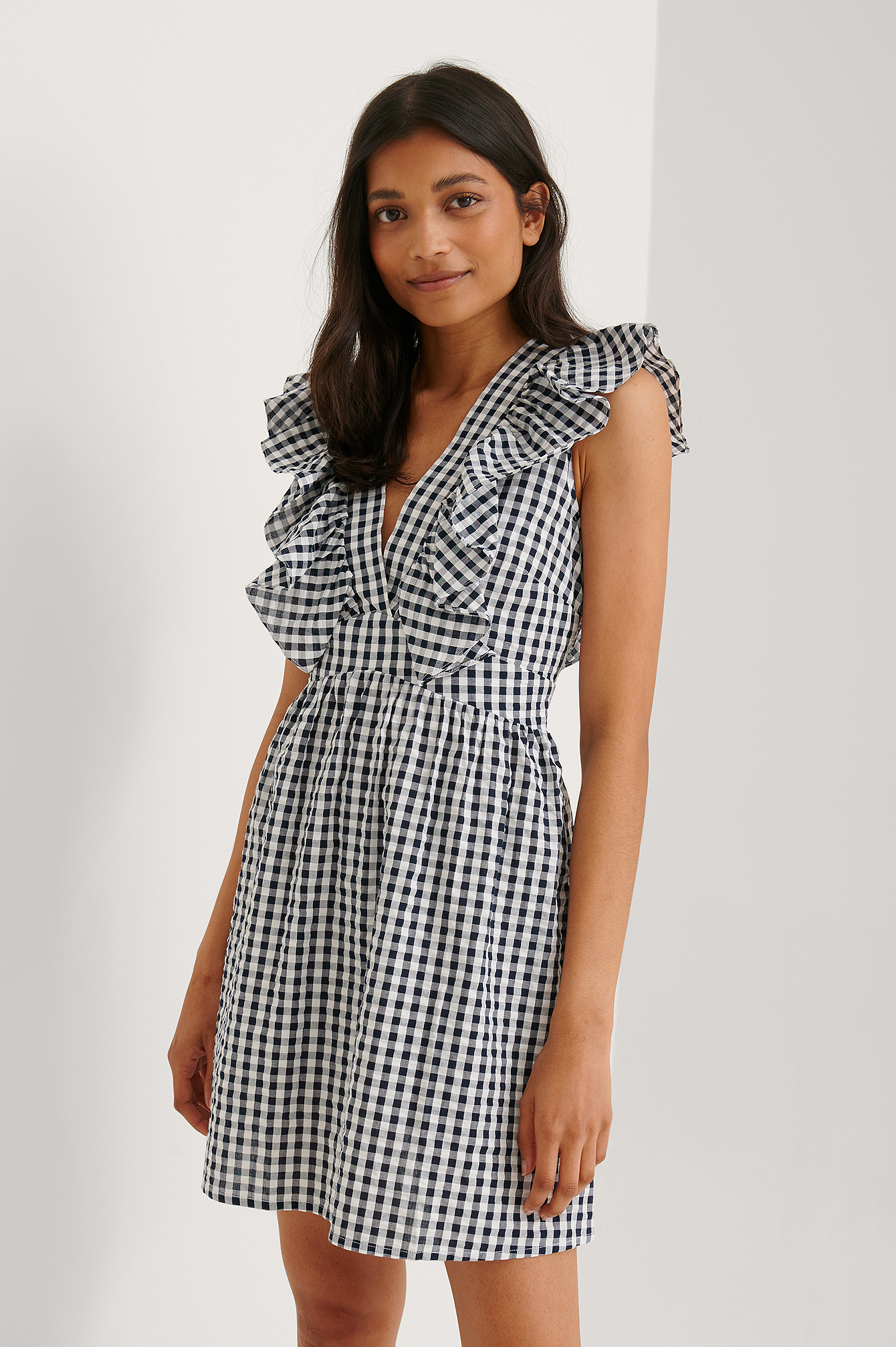 Gingham Frilled Mini Dress Checkered | NA-KD