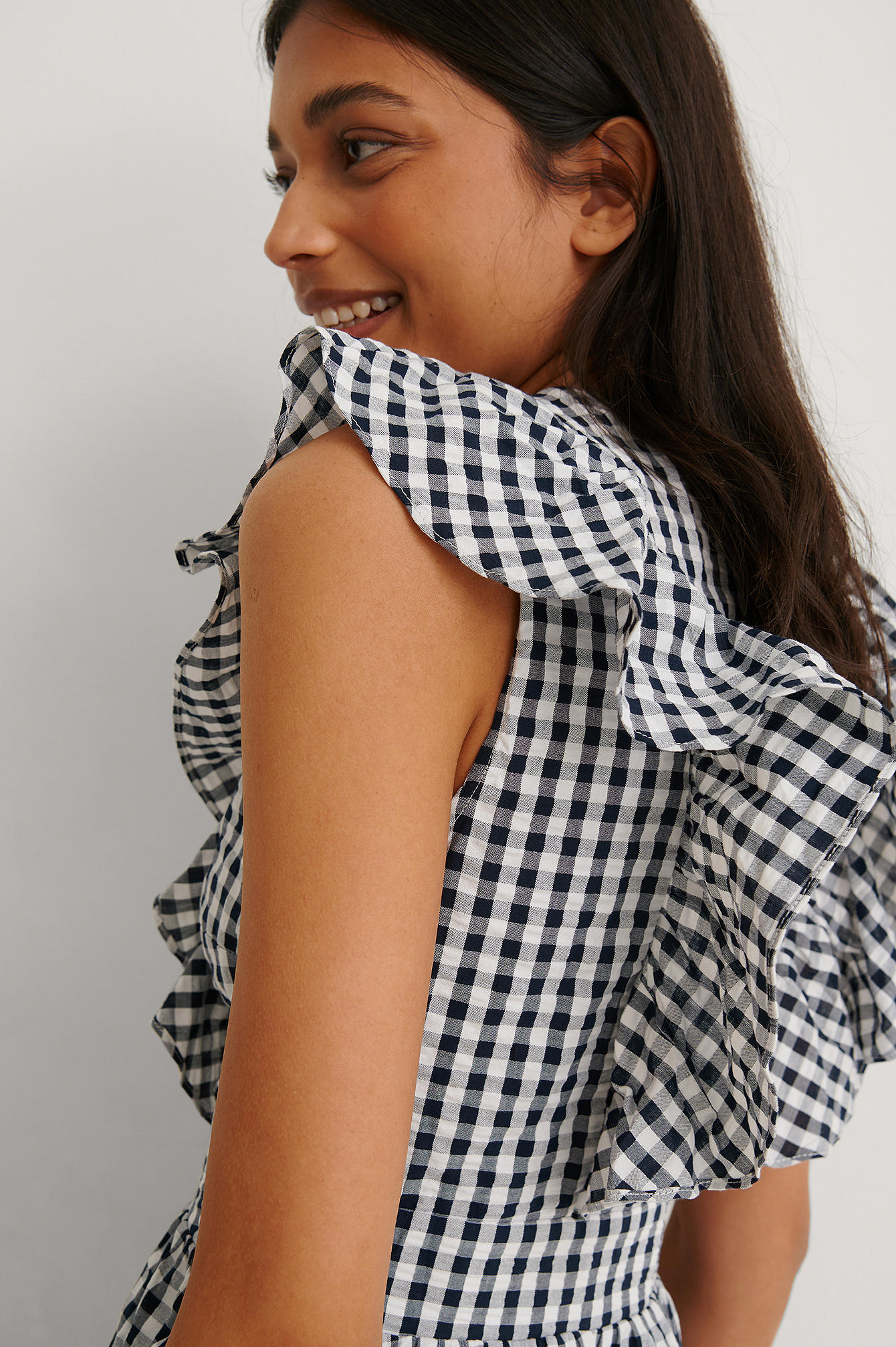 Organic Gingham Frilled Mini Dress 