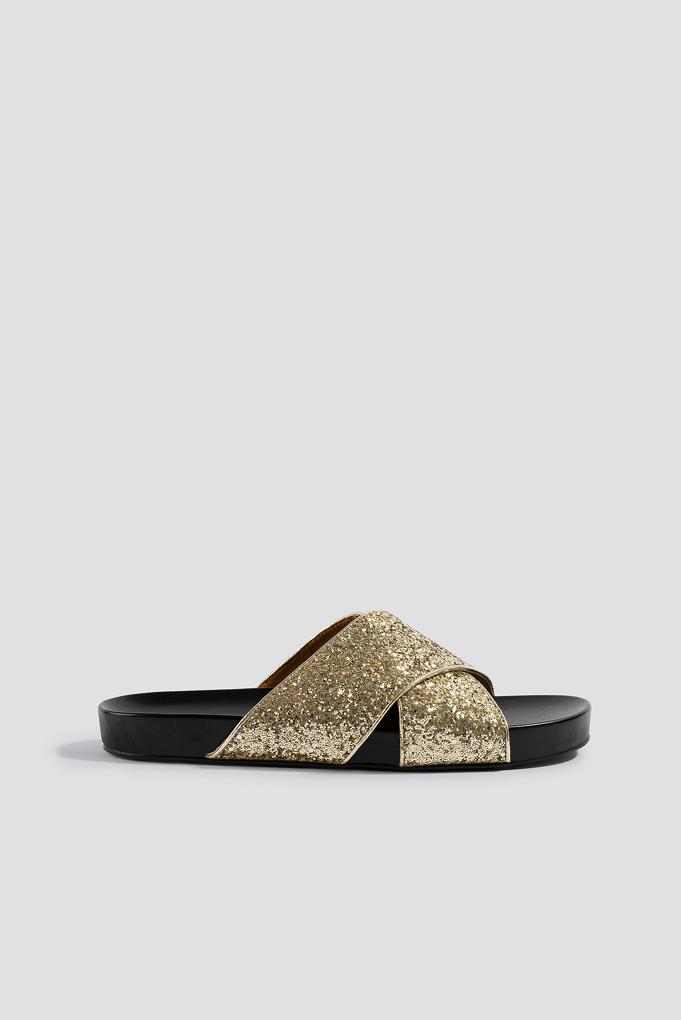 Glitter Cross Strap Slippers Gold