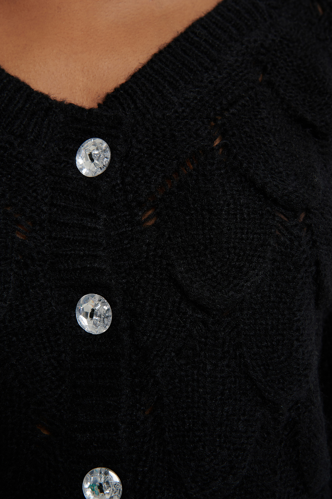 Glitter Button Cardigan Black | na-kd.com