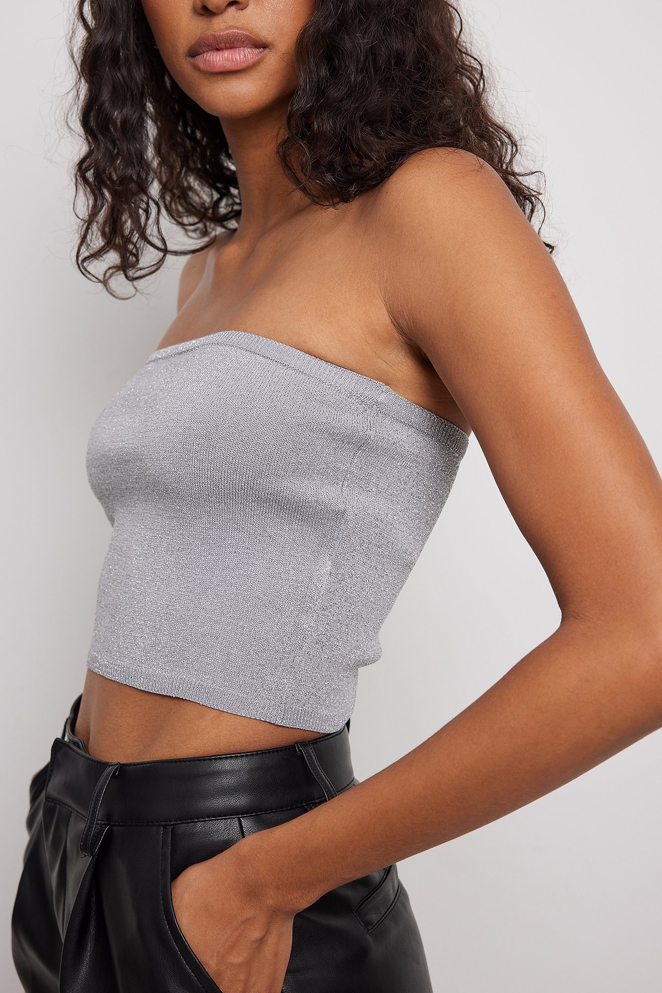 Silver Glitter Knitted Tube Top