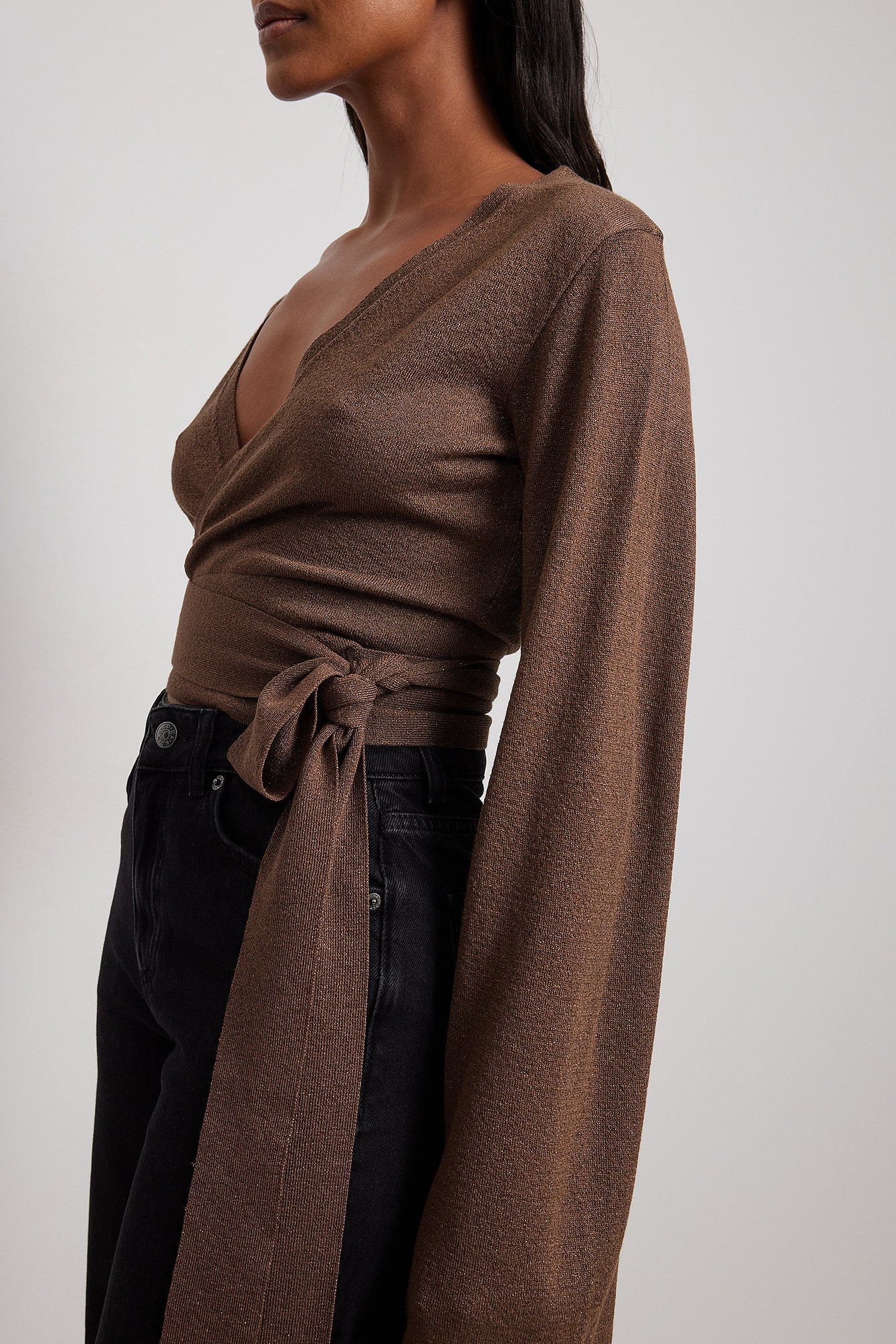 Glitter Knitted Wrap Top Brown NA-KD