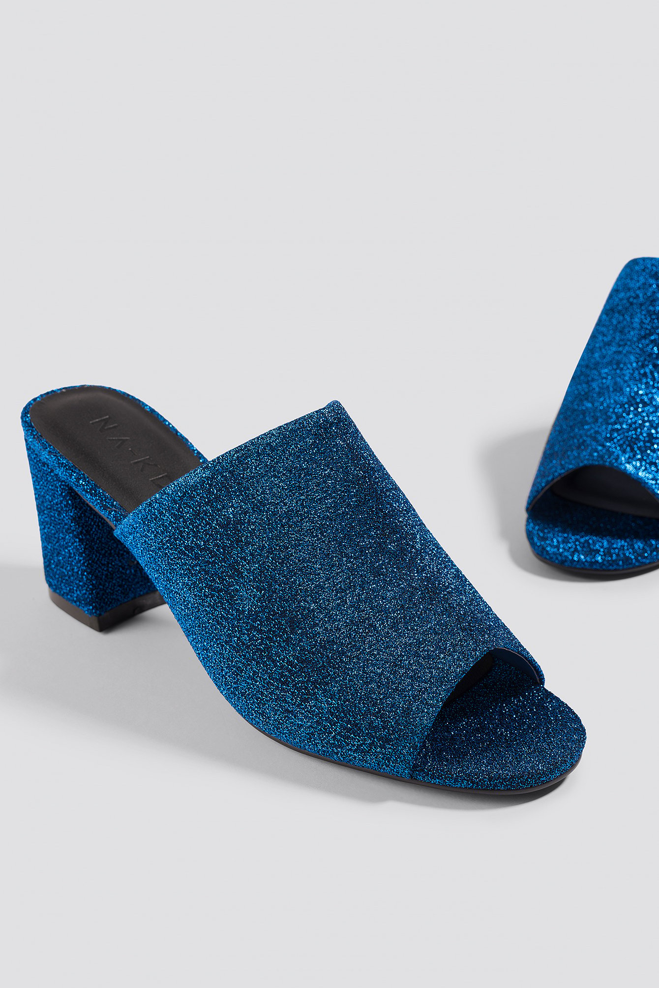 Glitter Mule Heel Sandals Blue | na-kd.com