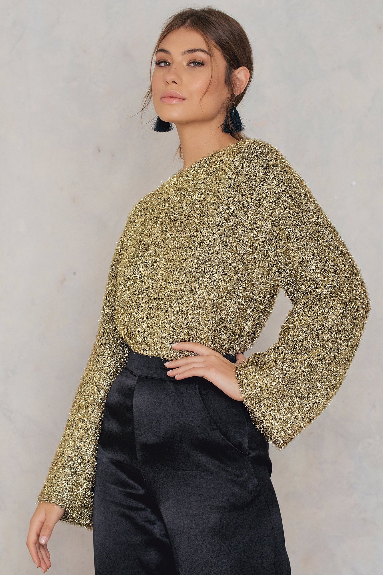 Glittery Knitted Sweater Gold | NA-KD